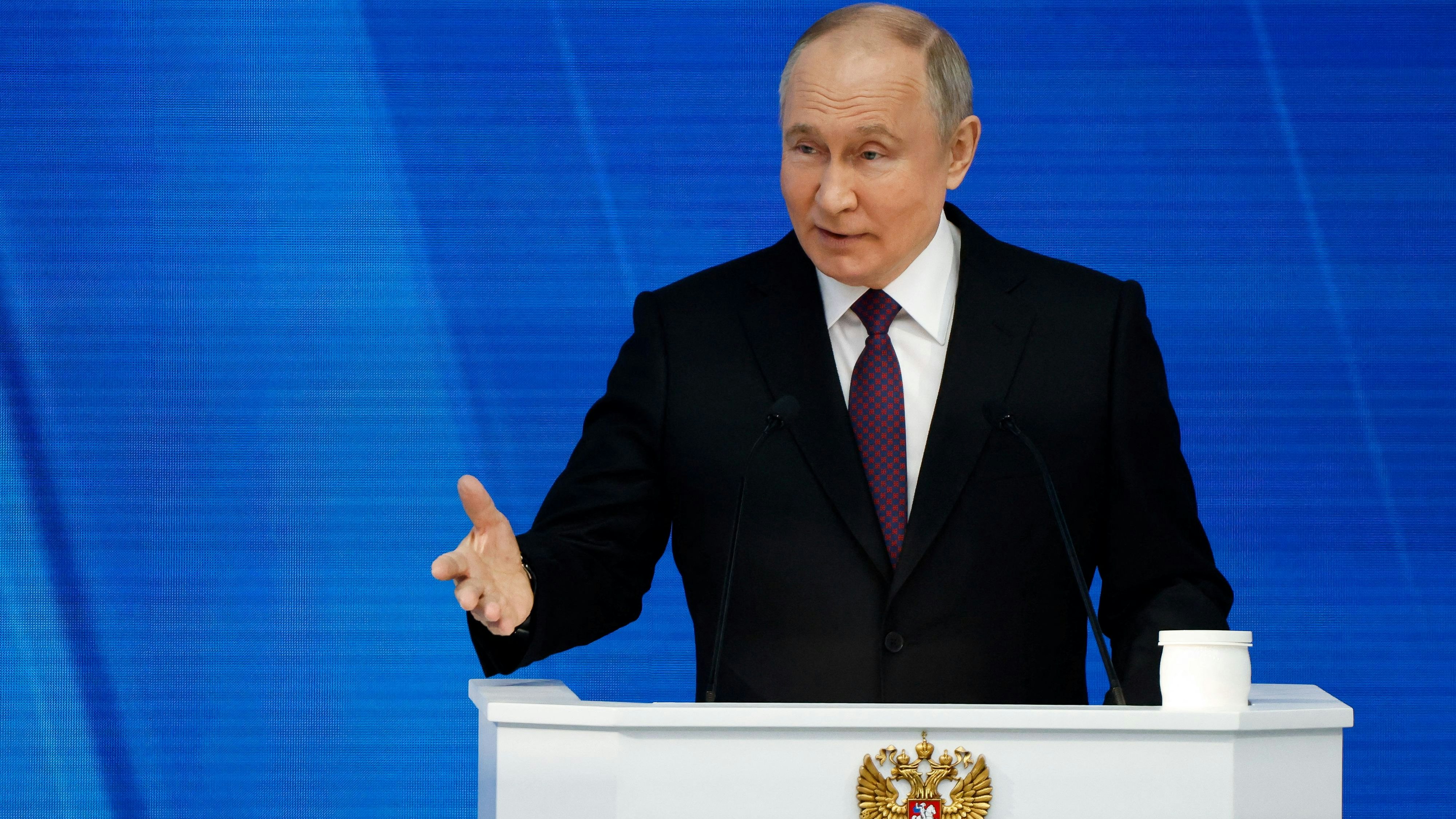 Russlands Präsident Wladimir Putin während seiner Rede zur Lage der Nation am 29. Februar 2024,