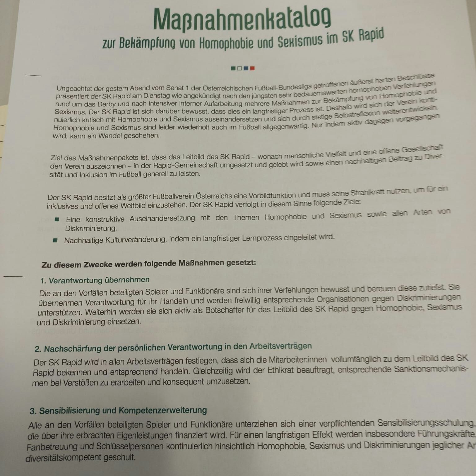 Der neue Maßnahmenkatalog von Rapid.