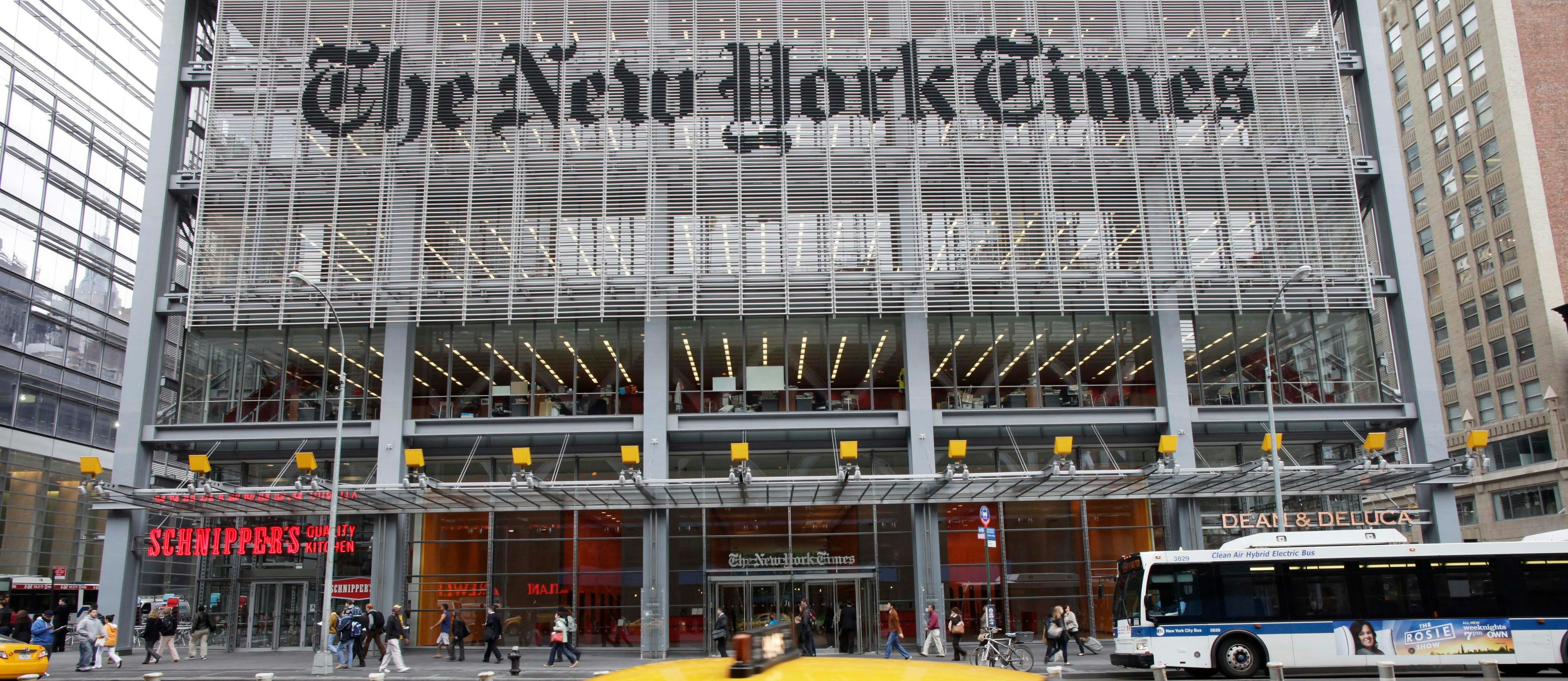 Das Verlagsgebäude der New York Times in Manhattan, 4.700 Beschäftigte hat der Konzern