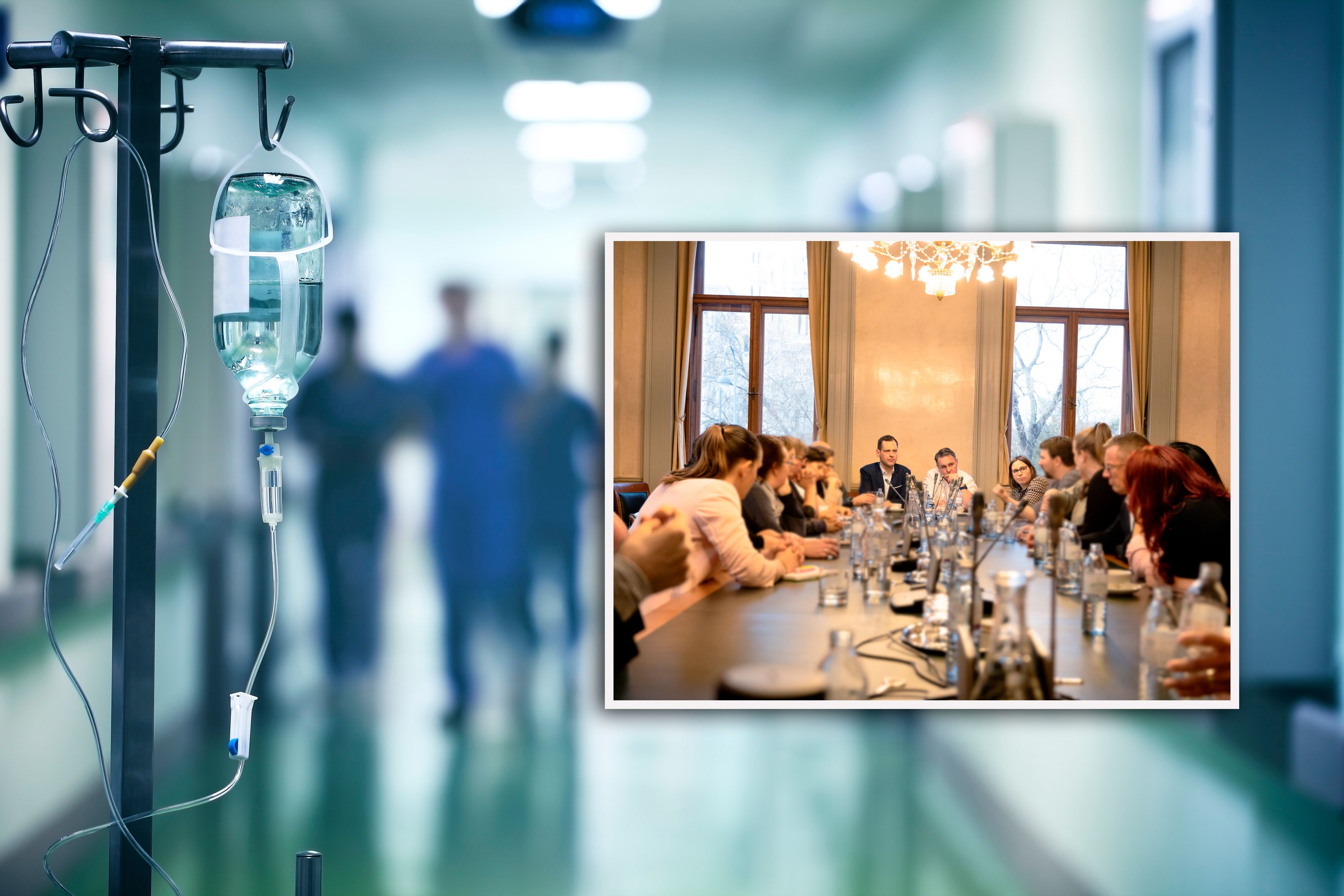 SPÖ-Chef Andreas Babler imd SPÖ-Gesundheitssprecher Philip Kucher (Mitte v.r.) luden zum Pflege-Gipfel in den Parlamentsklub. Dort wurde auch der Fall einer jungen Schlaganfall-Patientin diskutiert.