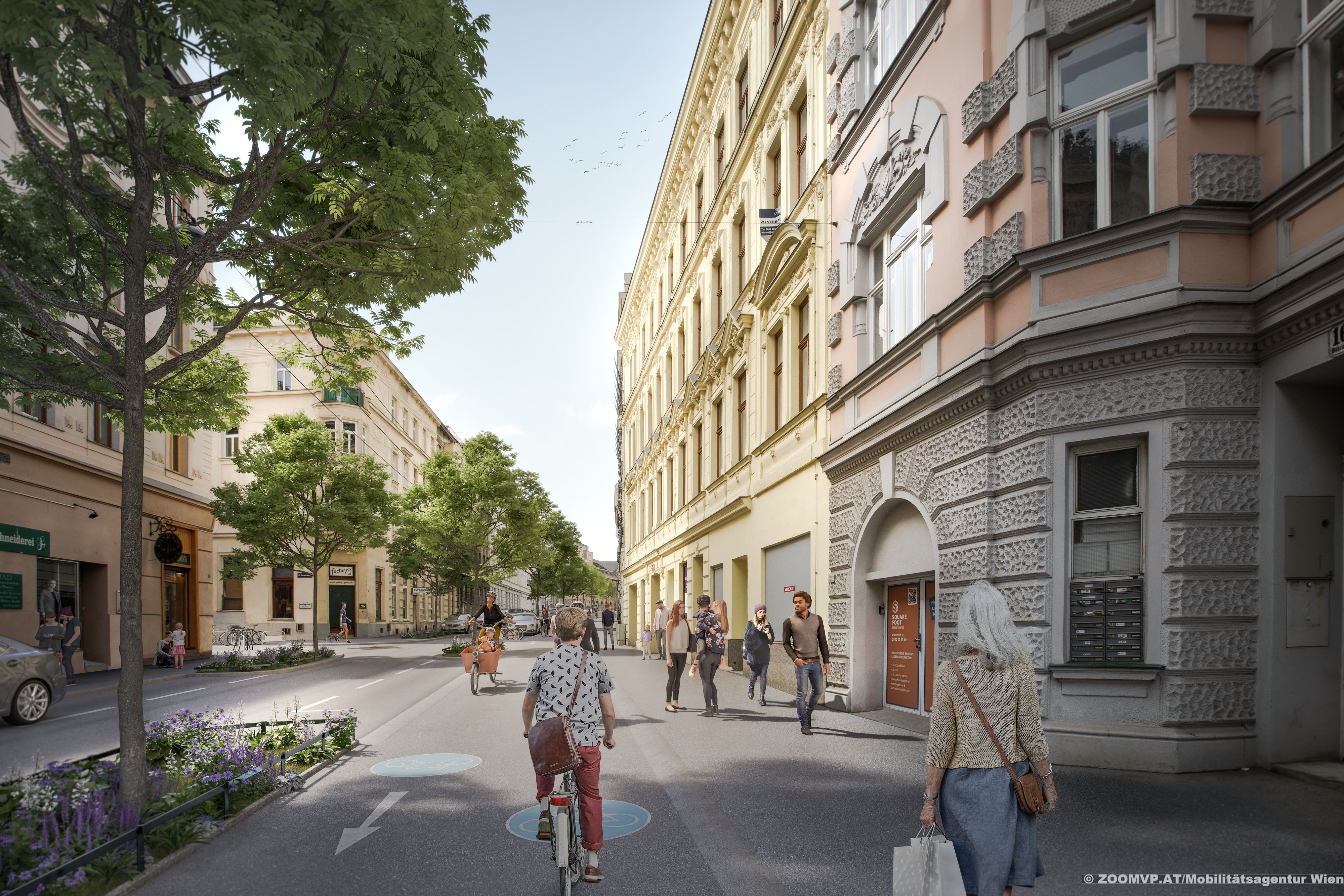 Der Straßenraum in der Währinger Straße zwischen Aumannplatz und Gersthof wird neu aufgeteilt – mit mehr Platz für Radfahrende, Fußgänger und Begrünung