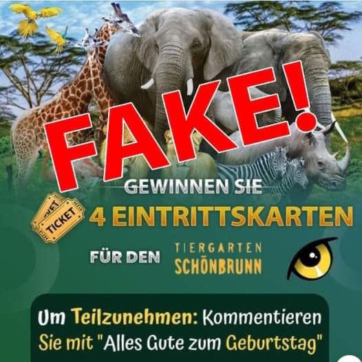 Der Zoo Schönbrunn warnt vor falschen Gewinnspielen auf Social Media.