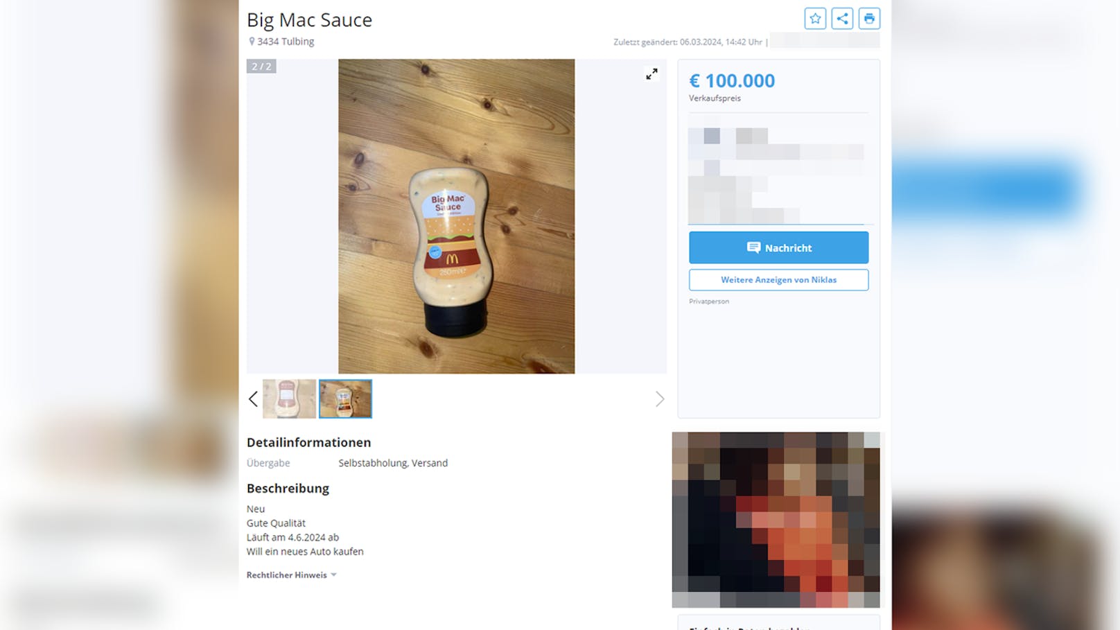 Autowunsch – Sauce soll für 100.000 € verkauft werden