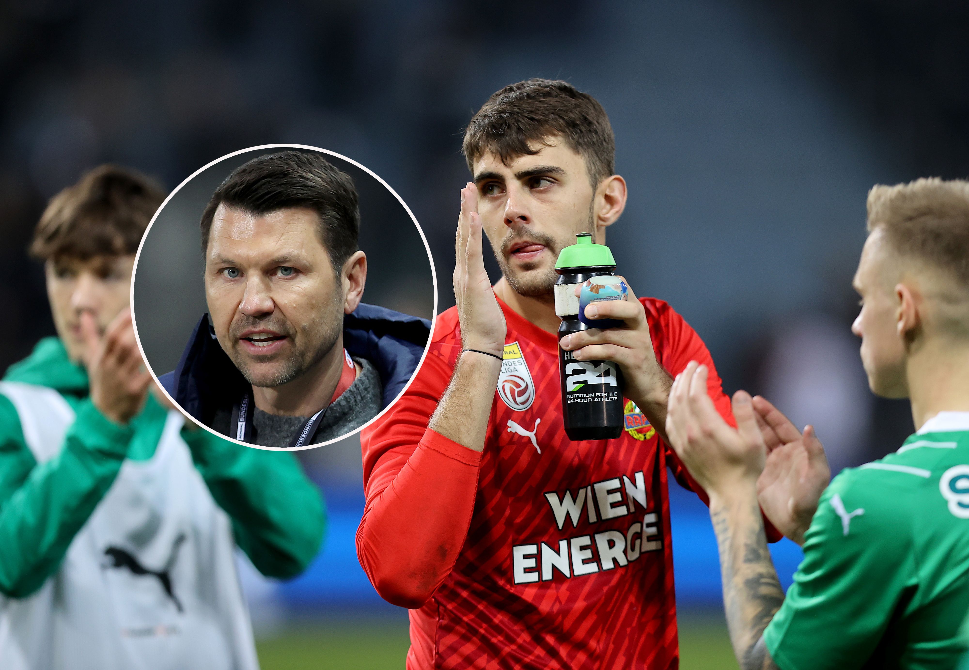 Rapid-Keeper Hedl (r.) soll auf weiteren Feier-Clips zu sehen sein. Sportdirektor Markus Katzer reagiert.