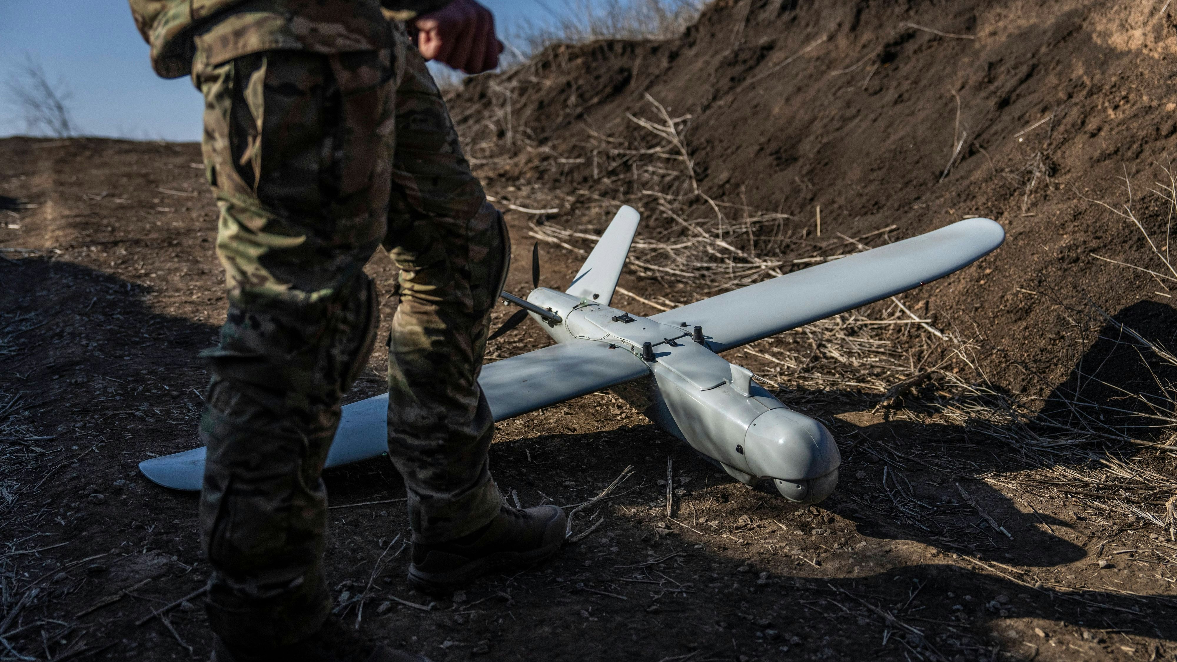 80th Brigade in Donbas, Ukraine - 07 Mar 2024 A Ukrainian Leleka reconnaissance drone unit from the 80th Air Assault Brigade operates at a position in Donbas. A part of the image has been blurred to comply with Ukrainian military regulations. Drones have been an essential part of warfare since Russia launched its full-scale invasion of Ukraine on Feb, 24, 2022. Donbas Ukraine Copyright: xLaurelxChorx/xSOPAxImagesx 20240307_80th-11