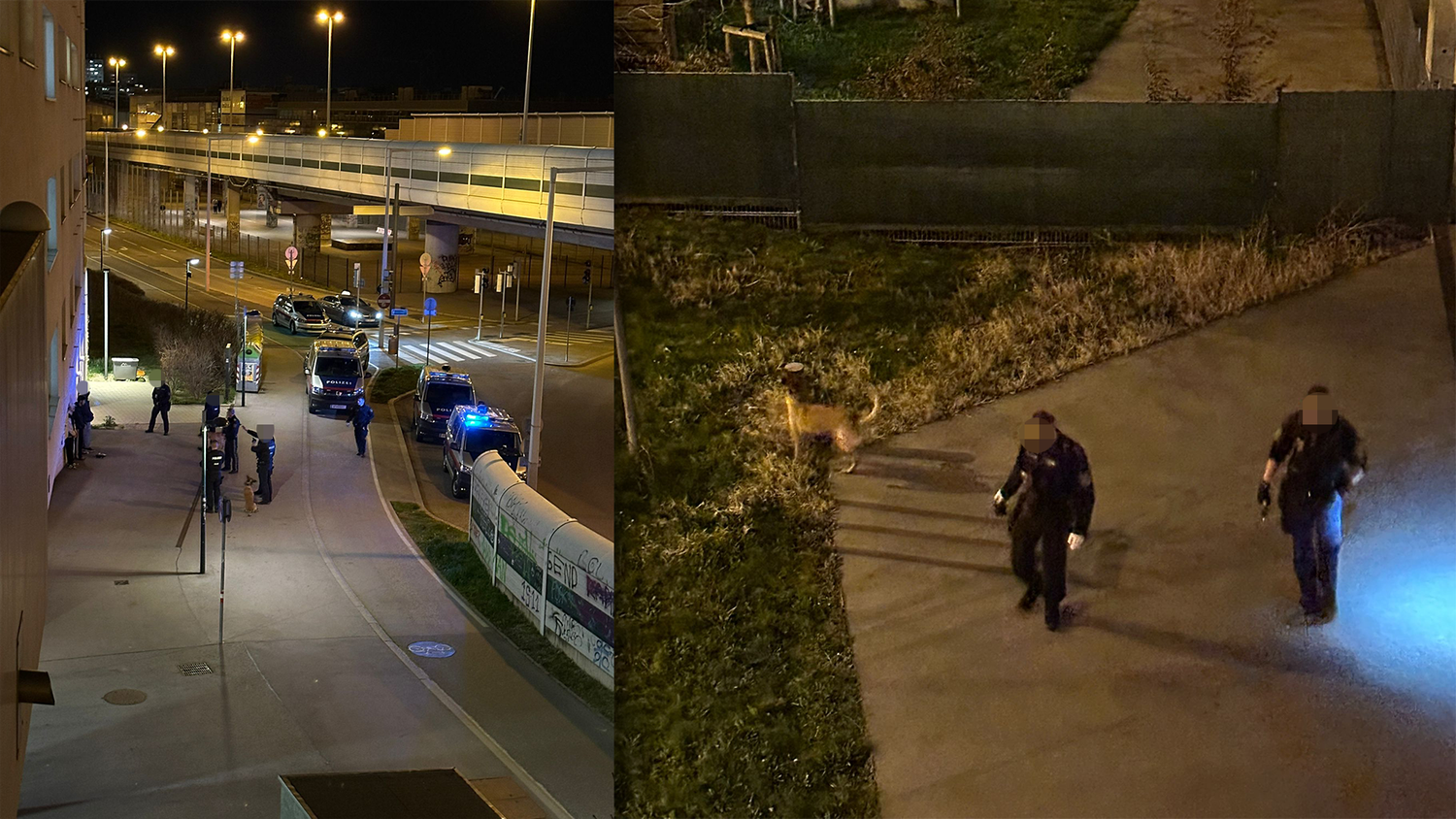 Polizeieinsatz in Wien-Floridsdorf. Beamte suchen nach Tatverdächtigen