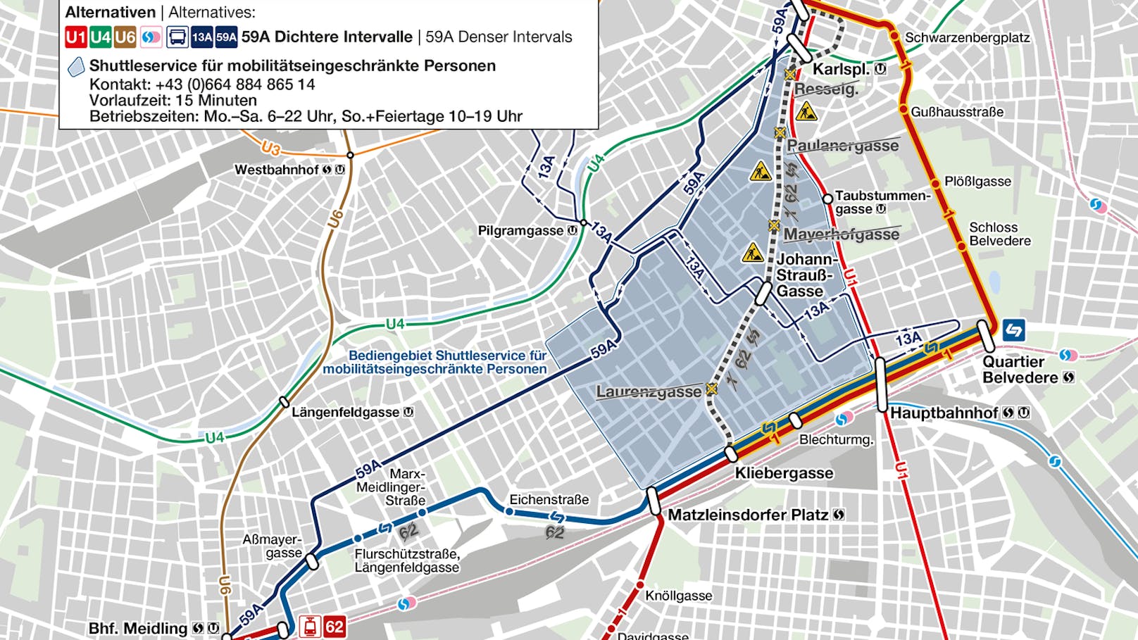 Der Streckenabschnitt der Wiedner Hauptstraße zwischen Karlsplatz und Kliebergasse wird für sieben Monate gesperrt. Alternative Routen wurden von den Wiener Linien bereits geplant und stehen den Fahrgästen zur Verfügung.
