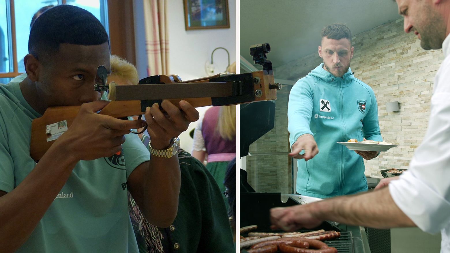 David Alaba bei Zielübungen, Marko Arnautovic bei der Stärkung am Grill.