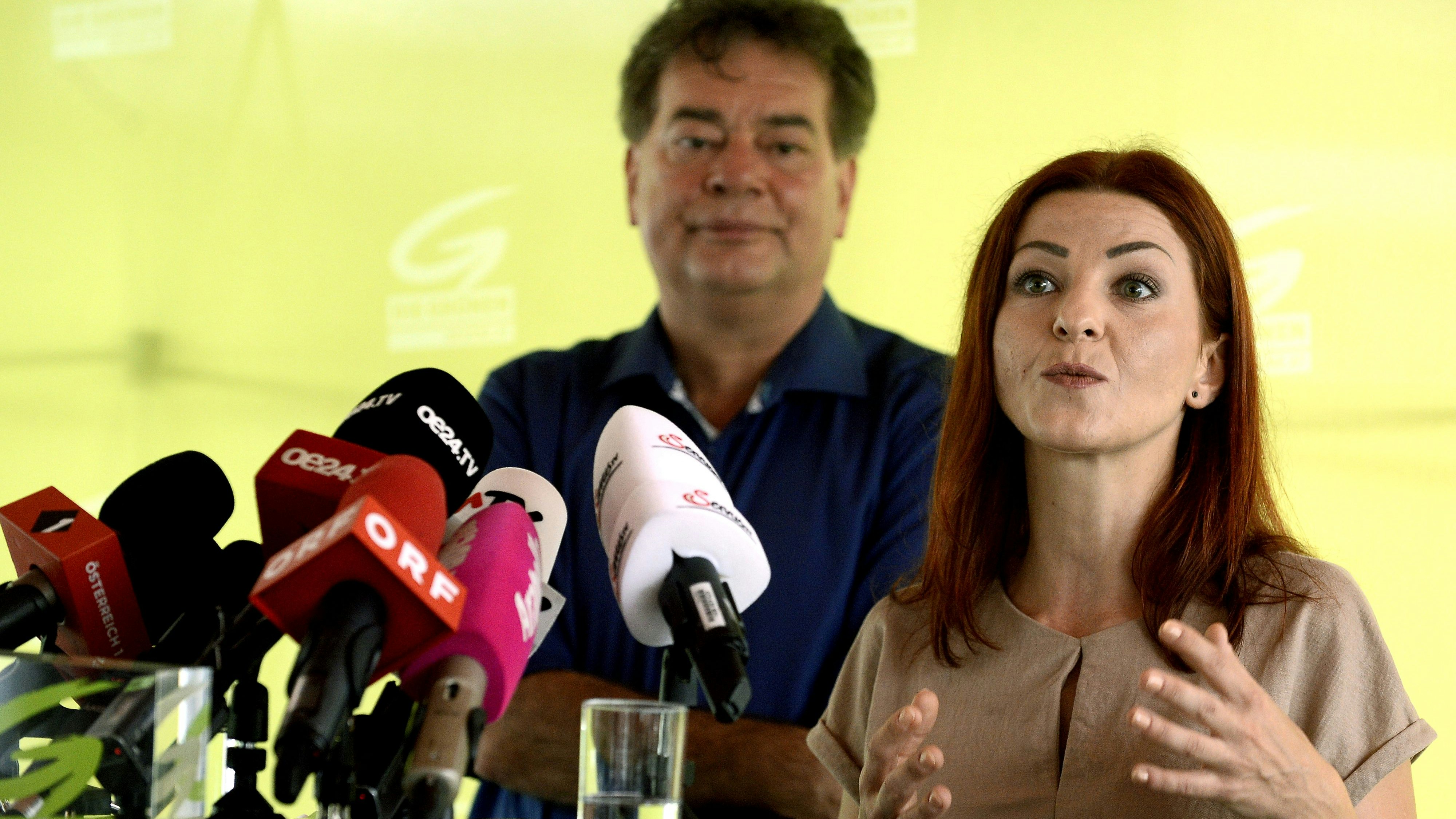 August 2019: Grüner Spitzenkandidat Werner Kogler und NR-Kandidatin Ewa Ernst-Dziedzic bei der Präsentation des grünen Wahlprogramms.