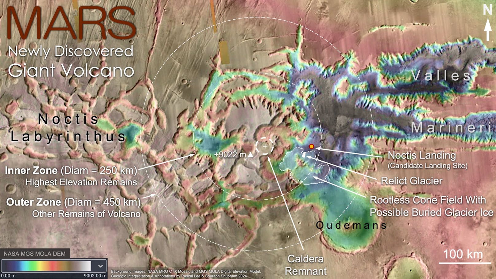 Topografische Karte des Noctis-Vulkans