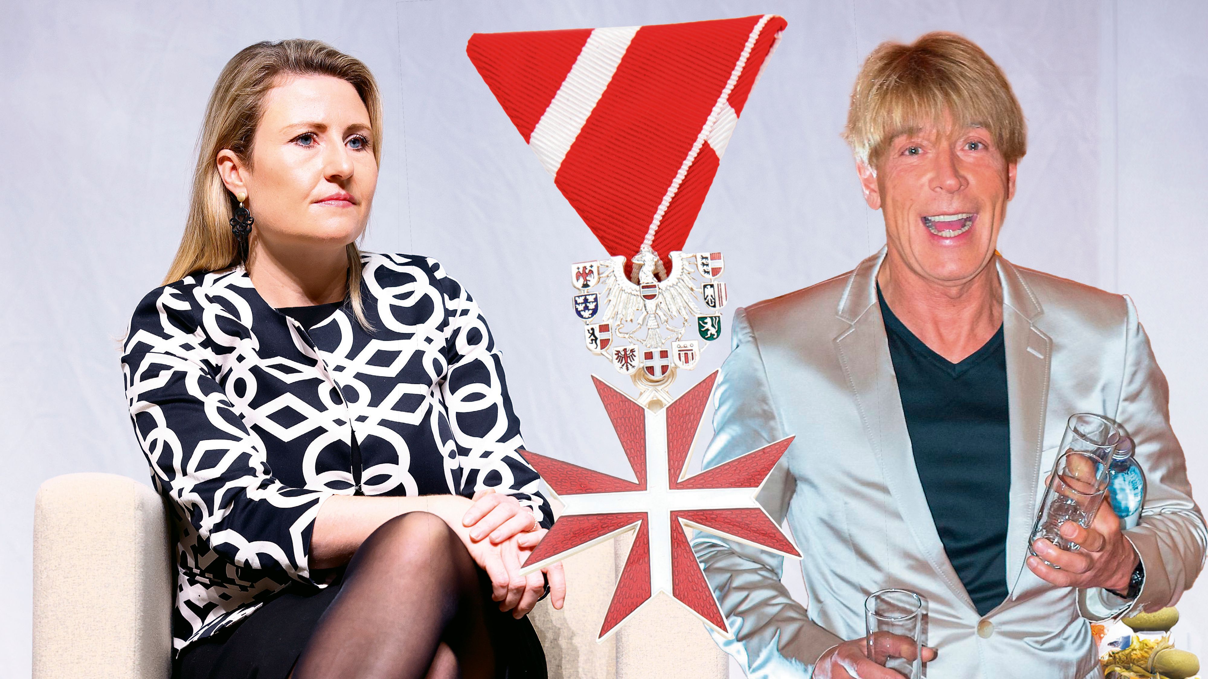 VP-Ministerin Susanne Raab verleiht Dominic Heinzl Silber-Ehrenzeichen.