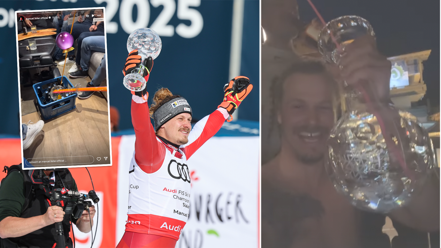 Manuel Feller feierte den Gewinn der Kristallkugel ausgiebig. 