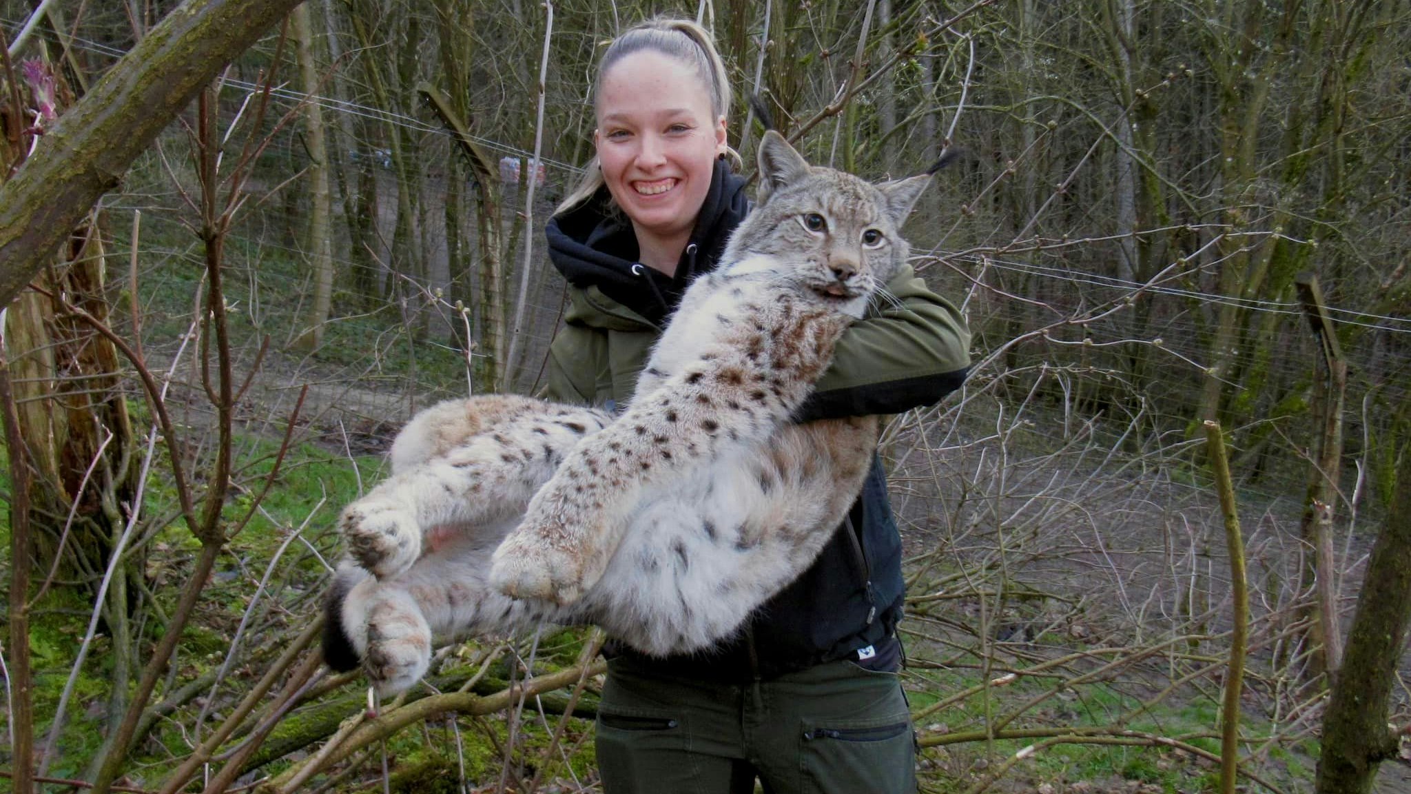 Tierpflegerin Saskia Plachy mit der "kleinen" Luchs-Dame.