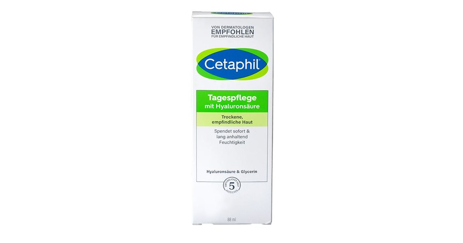 <strong>Platz 12:</strong> Cetaphil Tagespflege mit Hyaluronsäure (Befriedigend 2,8) um 11,30 Euro pro 50 ml. Bei dieser Creme wurde das Silikon D5 gefunden.