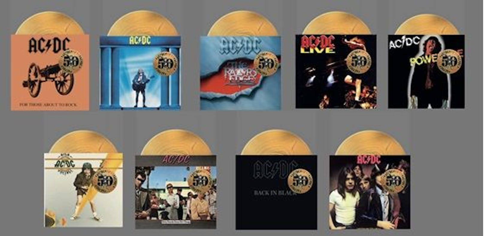 Der Katalog von AC/DC auf limitierten goldfarbenen Vinyl-LPs