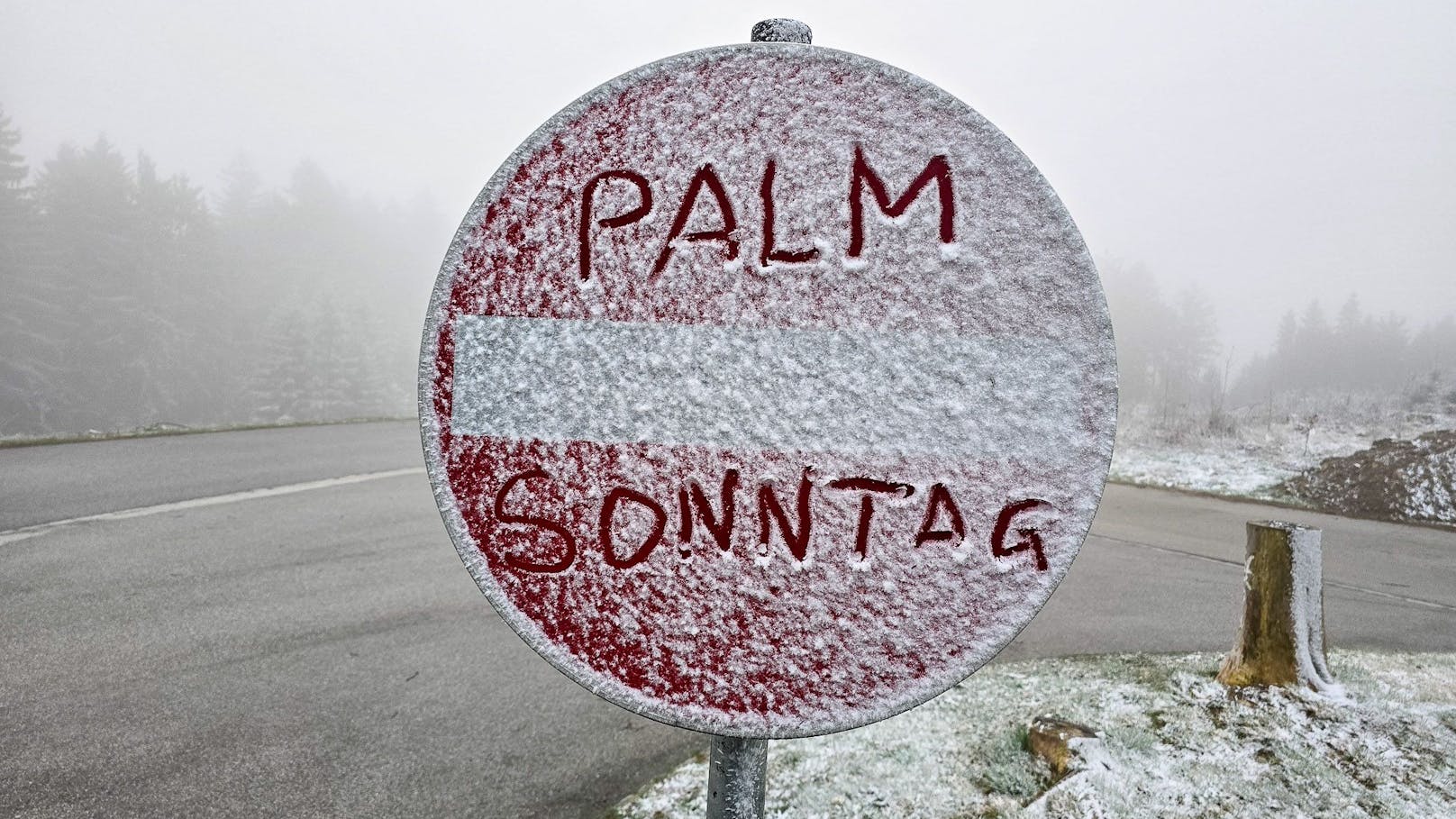 Schneefall am Palmsonntag in Oberösterreich (24. März 2024) auf etwa 900 Metern Seehöhe und knapp 1 Grad Außentemperatur.
