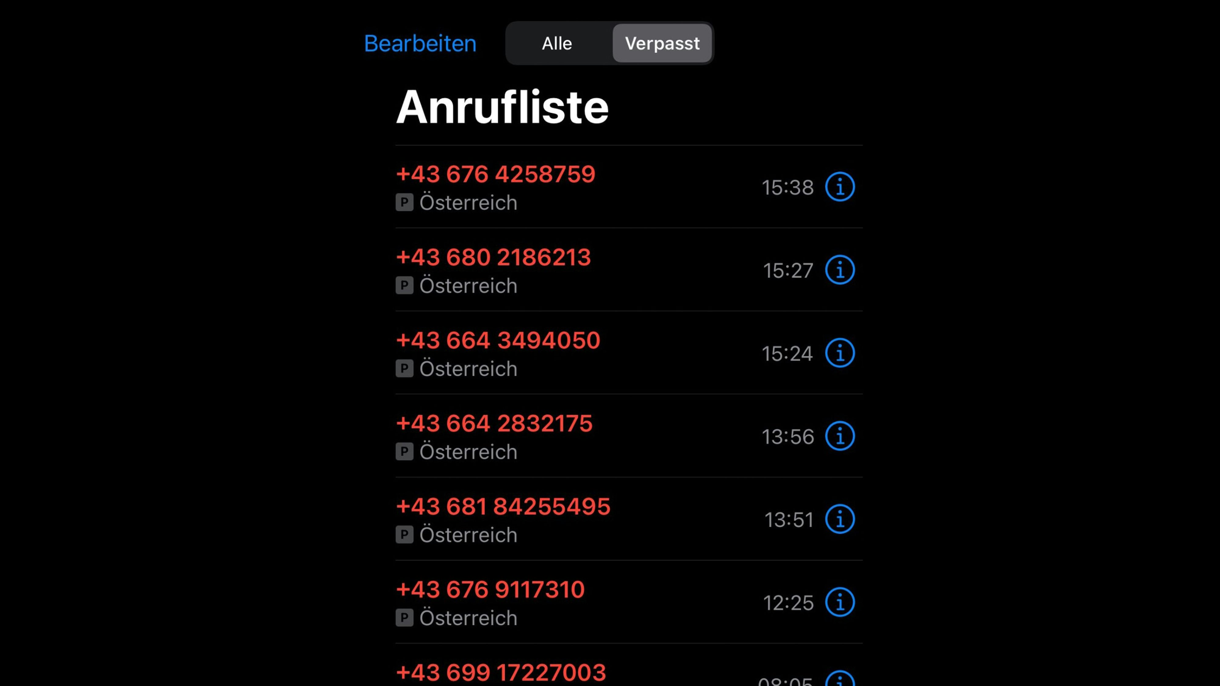 Der Anrufverlauf des Wieners – alle paar Minuten klingelt das Telefon.