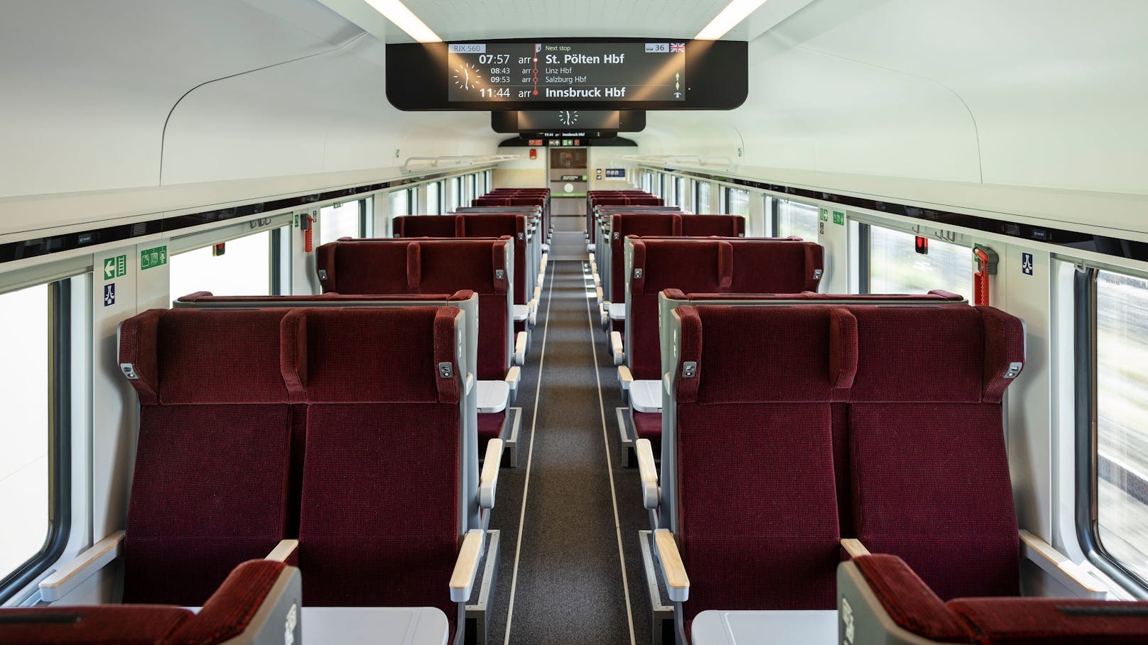 Die 2. Klasse im Railjet der neuen Generation.