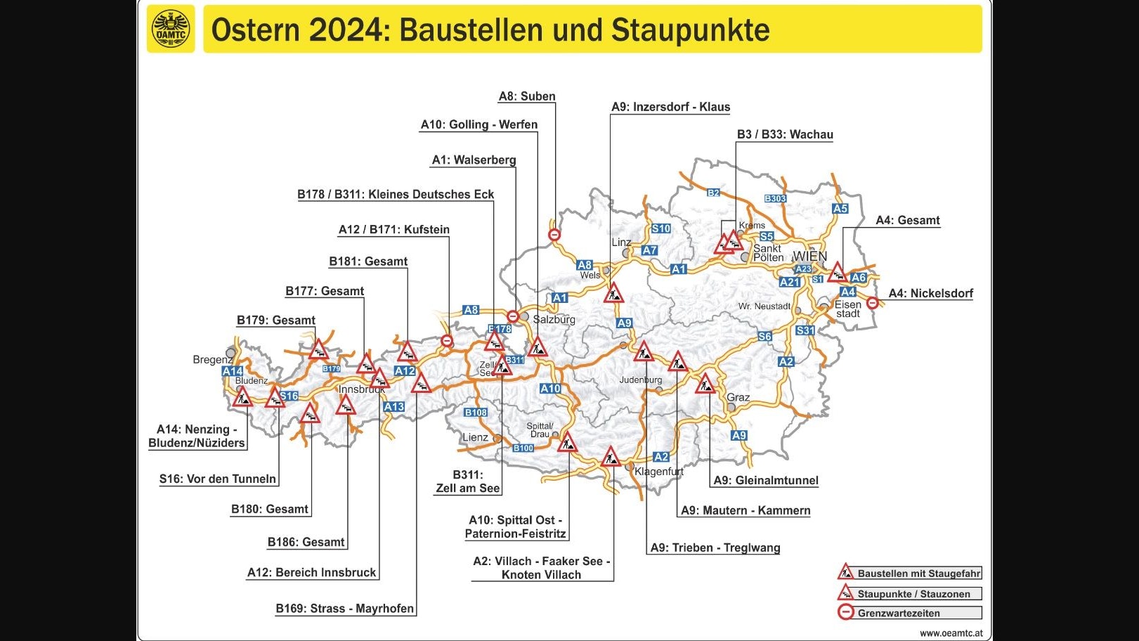 An diesen Stellen ist laut ÖAMTC mit Verzögerungen zu rechnen.&nbsp;