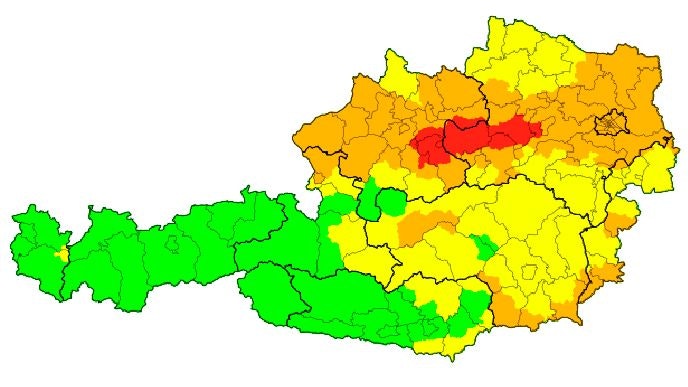 Aktuelle Unwetterwarnungen für Österreich.