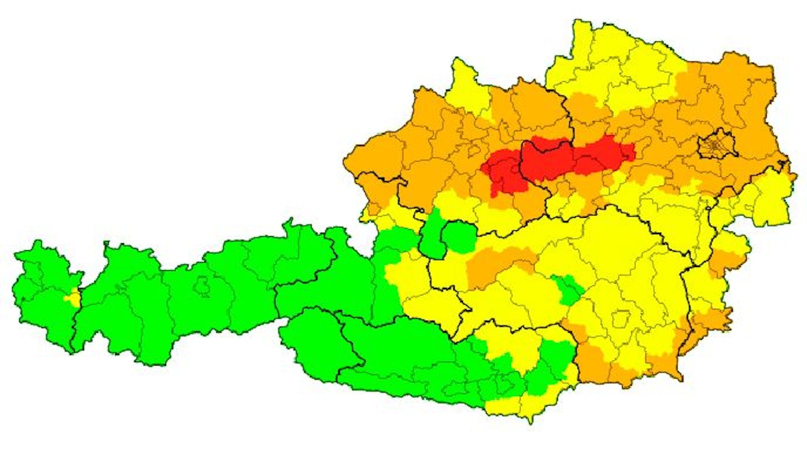 Aktuelle Unwetterwarnungen für Österreich am Donnerstagnachmittag