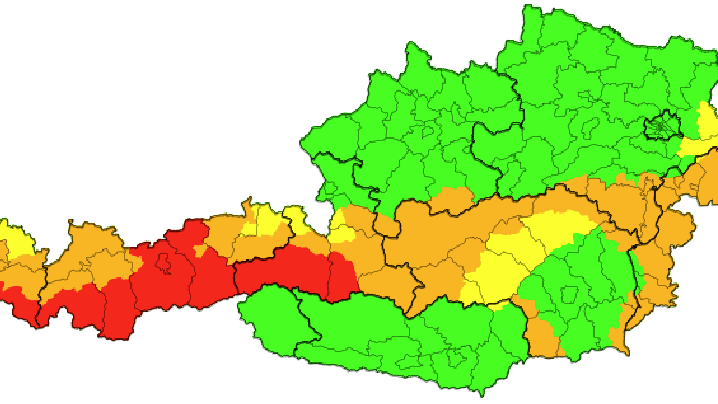 Aktuelle Unwetterwarnungen für Österreich.