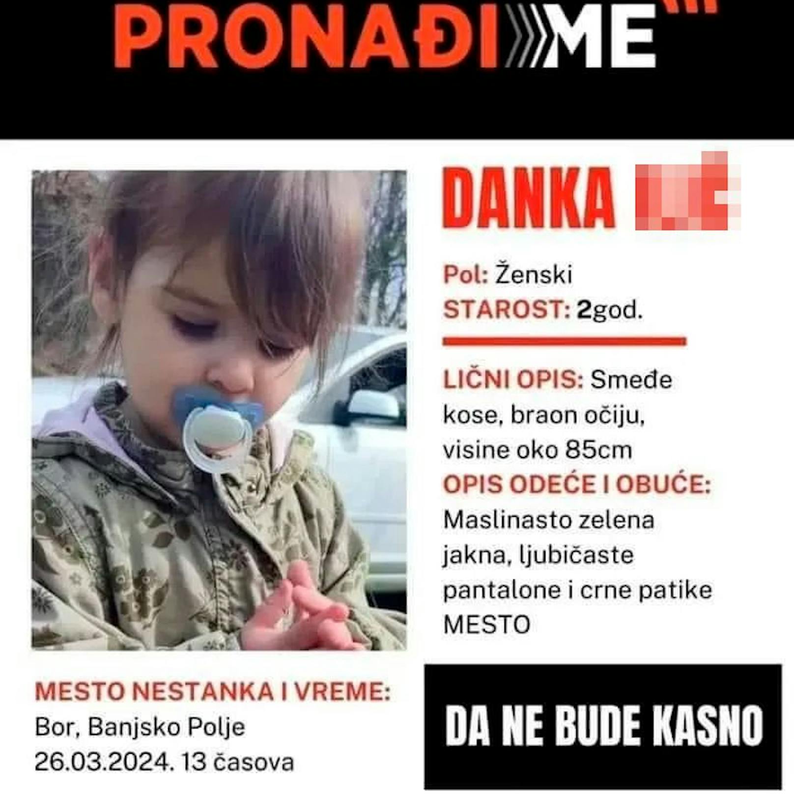 Die kleine Danka wird seit Tagen in Serbien vermisst.