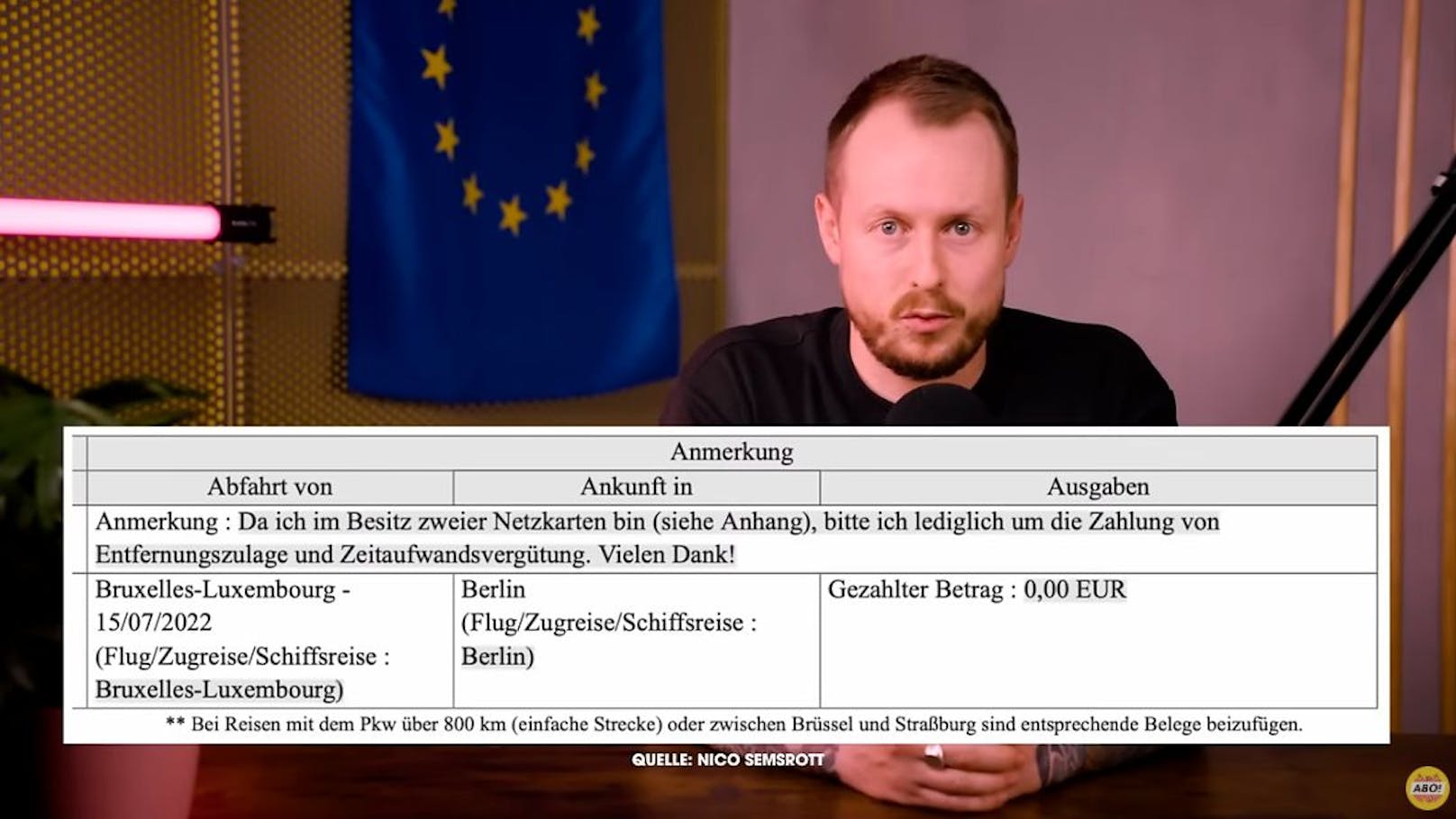 Screenshot von Nico Semsrotts Reisekostenabrechnung im Beitrag von "Die da oben!"