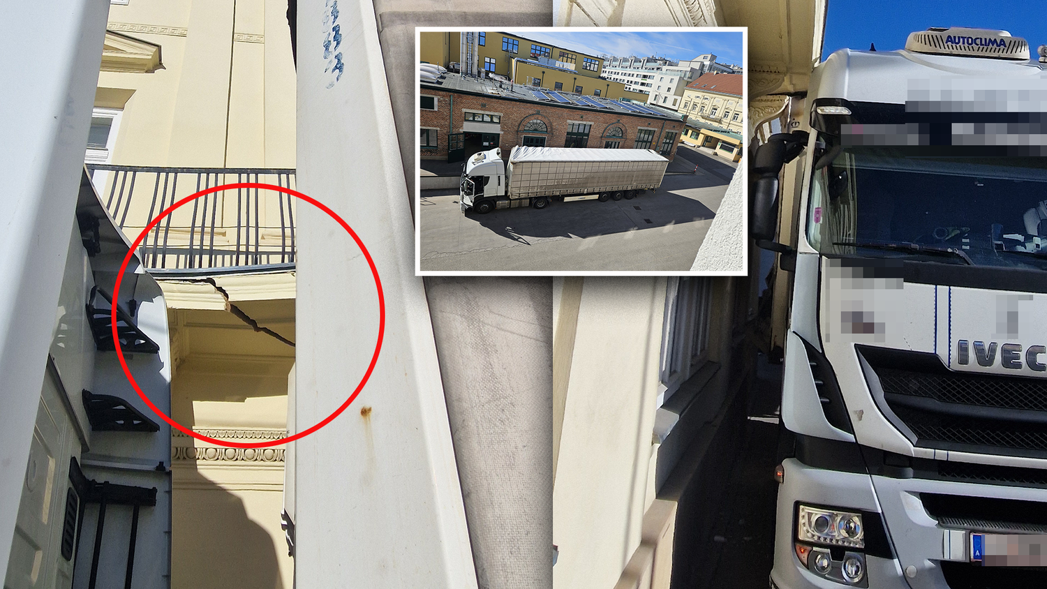 Ein Lkw krachte am Freitagmorgen in ein Wiener Hotel. Der umliegende Gehsteig musste abgesperrt werden.