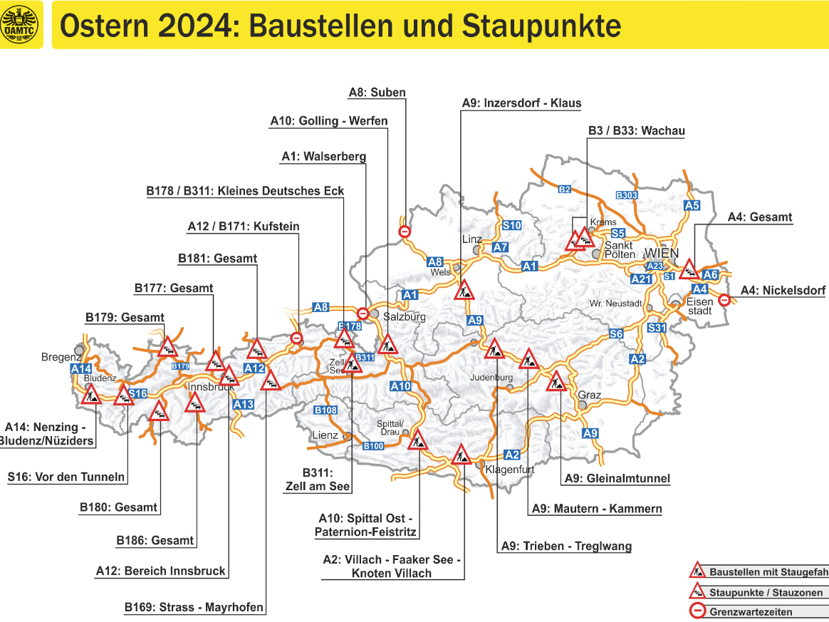 Ostern 2024: Baustellen und Staupunkte