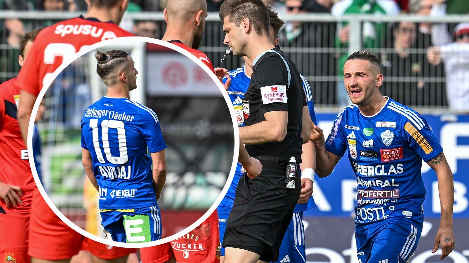 Donis Avdijaj mit der obszönen Geste in Richtung Rapid-Block.