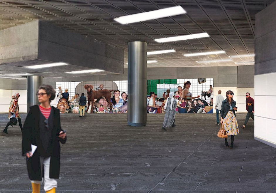 Der Wiener Künstler Phil Collins verarbeitete in seinem Entwurf für die Station Matzleinsdorfer Platz private Fotos von Anwohnern.