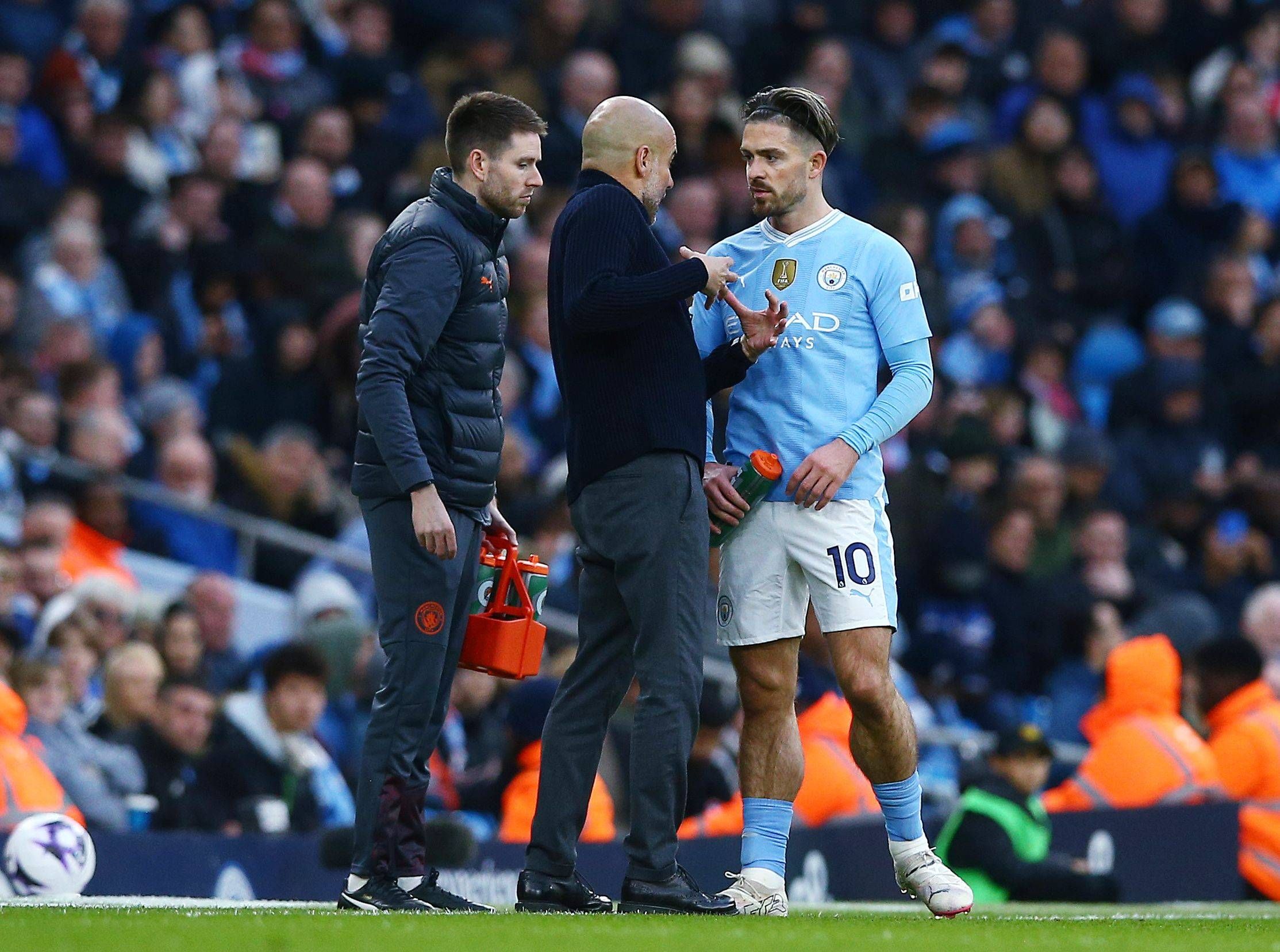 Beim Spiel gegen Arsenal hatte Pep Guardiola wild auf Jack Grealish eingeredet.
