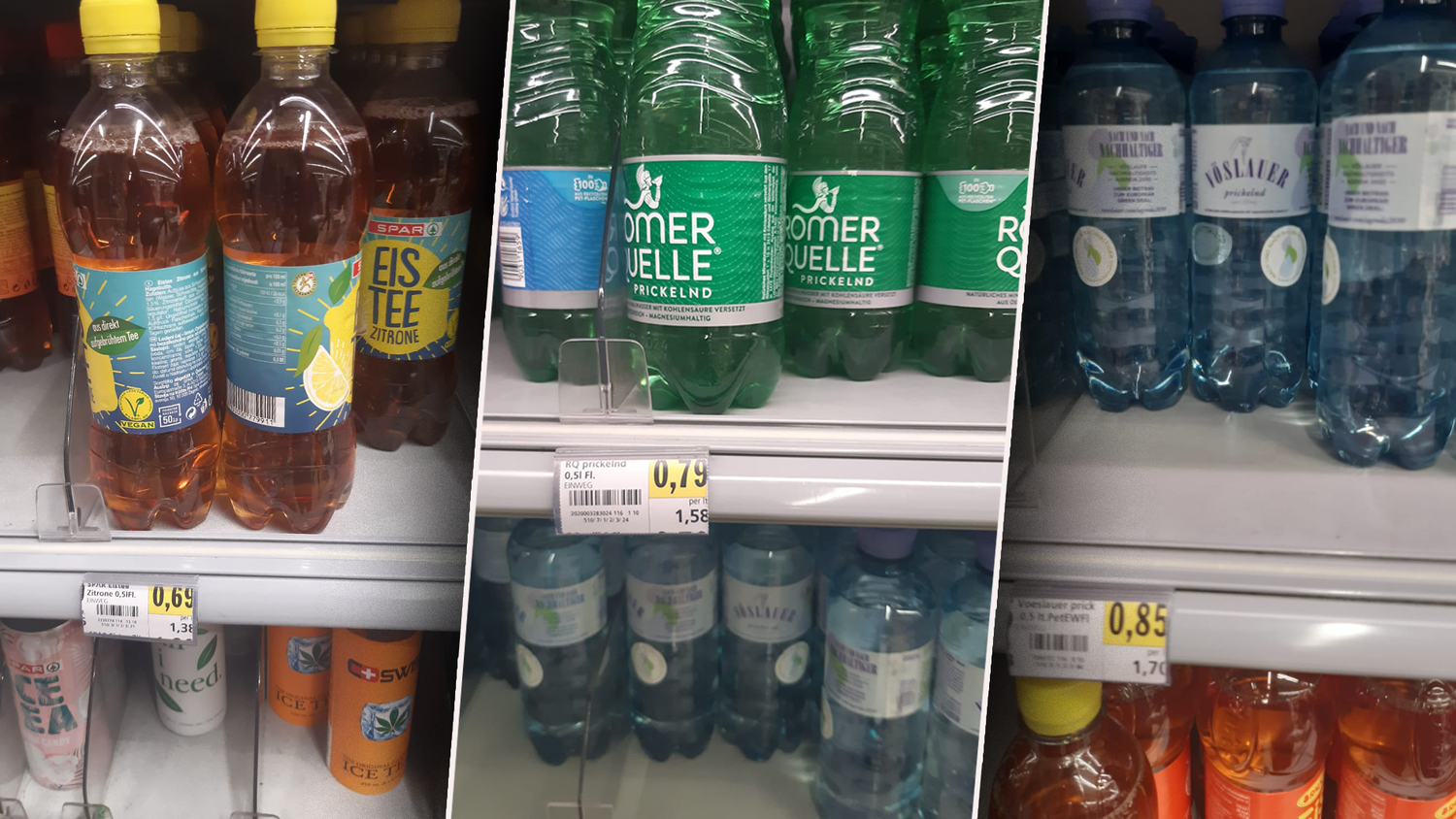 Ein Wiener ist etwas irritiert. Wasser kostet im Supermarkt mehr als Eistee.