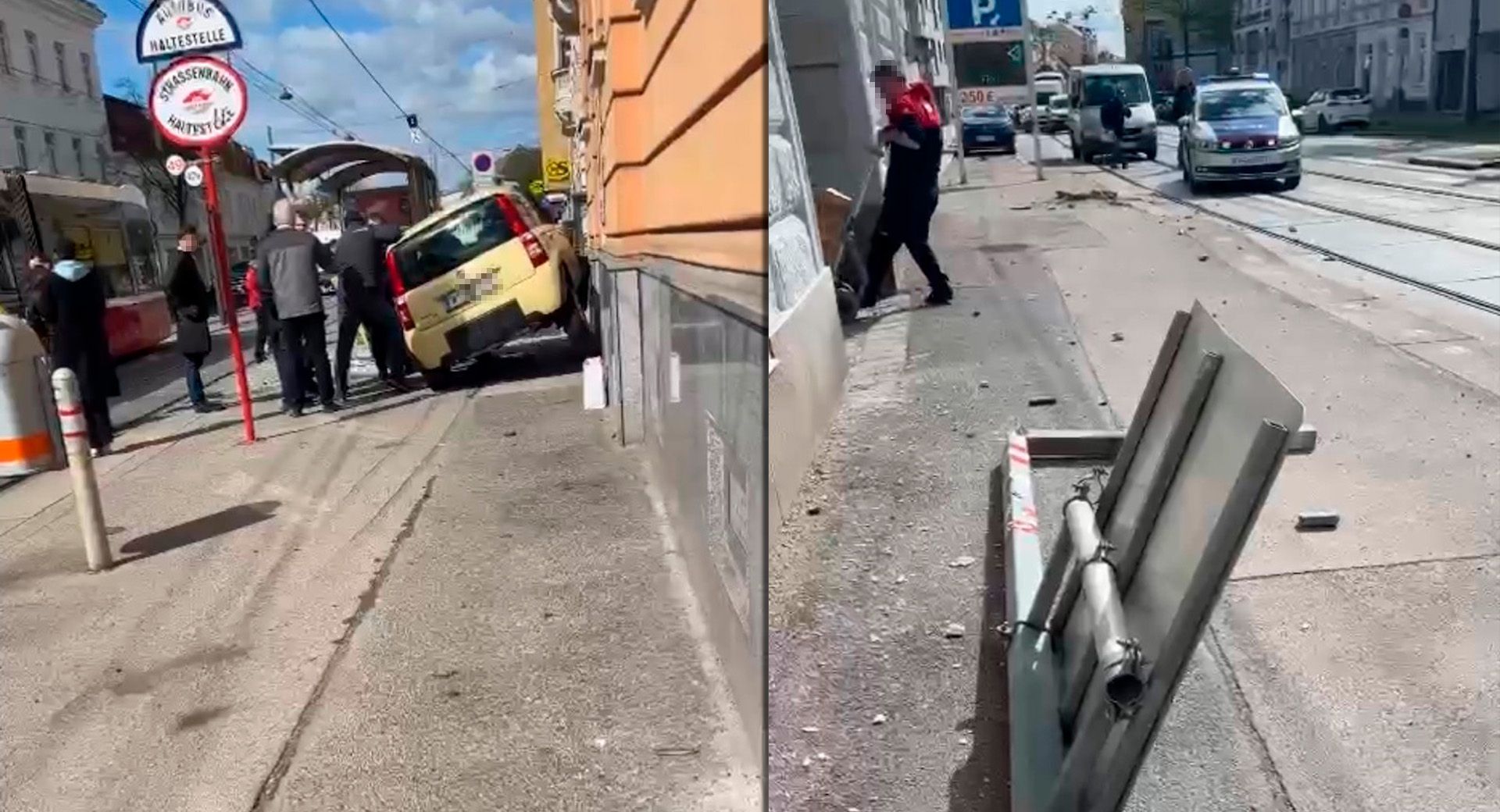 Crash in Penzing: Auto kracht in Haltestation