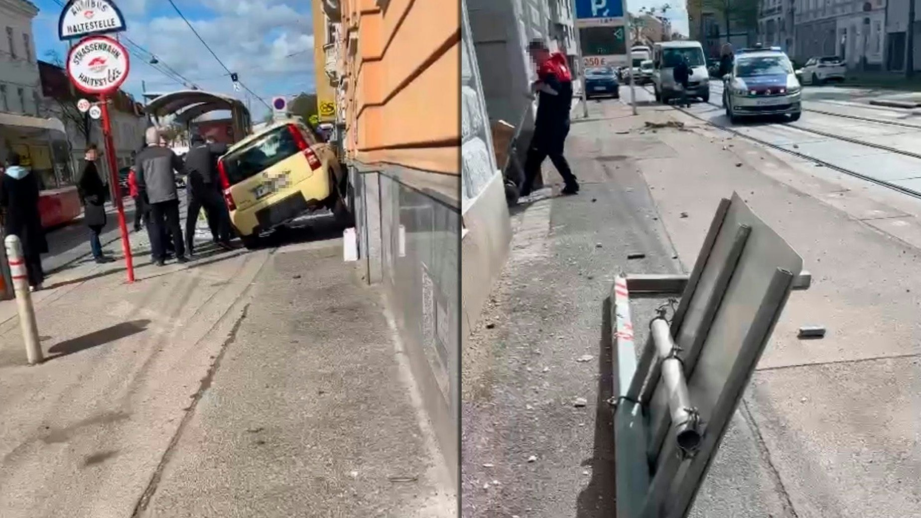 Crash in Penzing: Auto kracht in Haltestation