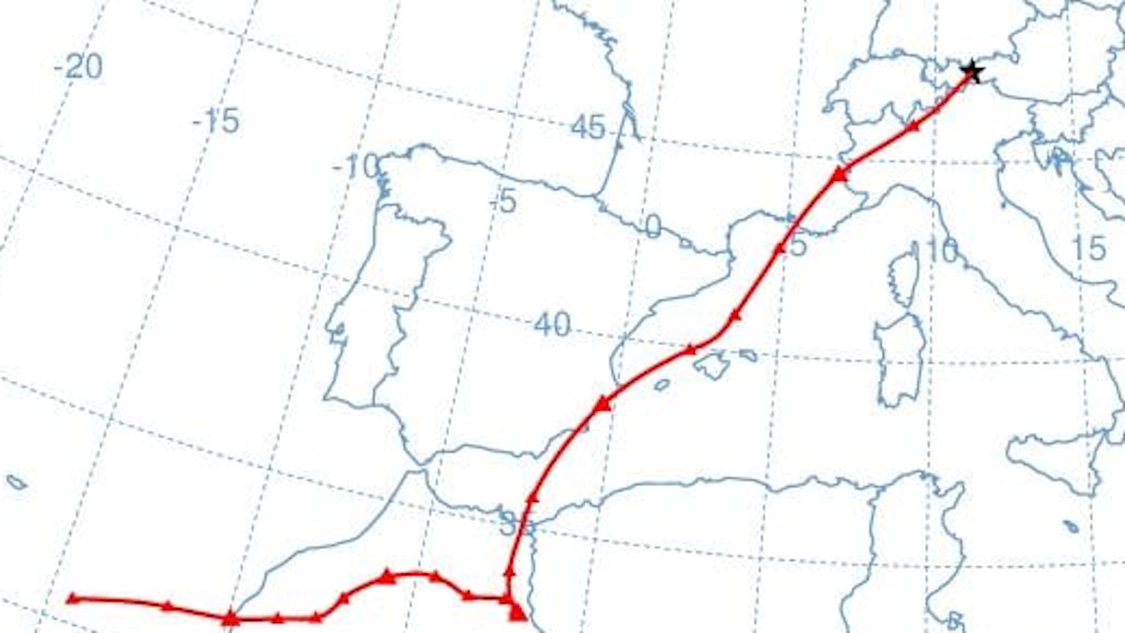 Die rekordwarme Luft wird direkt aus Marokko Richtung Österreich geblasen.