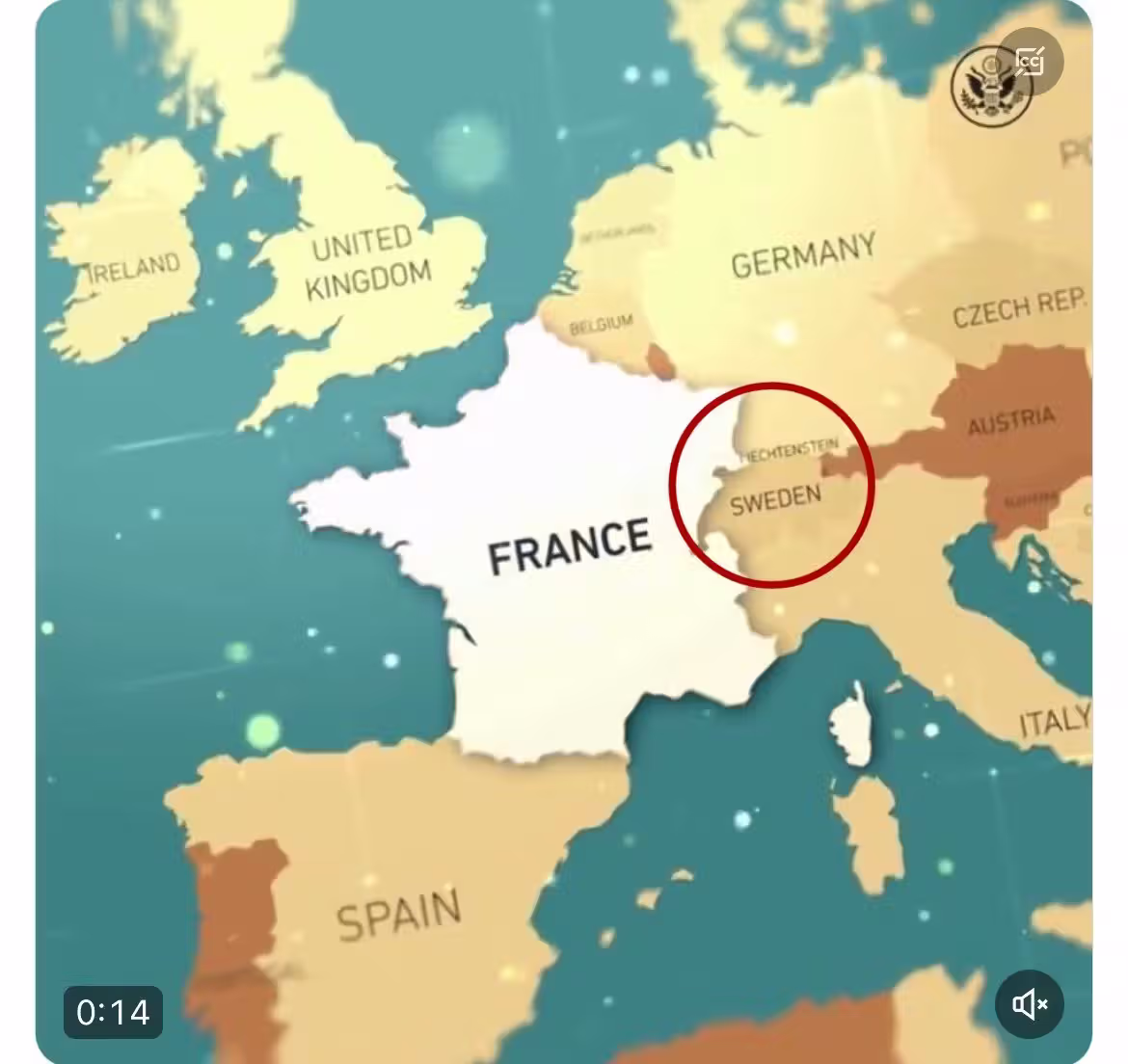 Das US-Außenministerium postete ein Video mit einer Karte, in der Schweden an die Stelle der Schweiz gesetzt wurde.