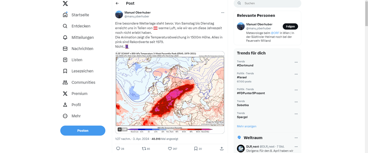 Laut dem Wetter-Experten haben wir ein solches Wetter zu diesem Zeitpunkt noch nie erlebt.
