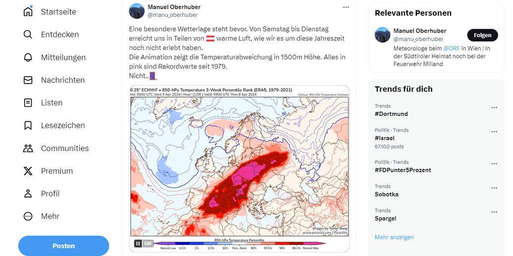 Laut dem Wetter-Experten haben wir ein solches Wetter zu diesem Zeitpunkt noch nie erlebt.