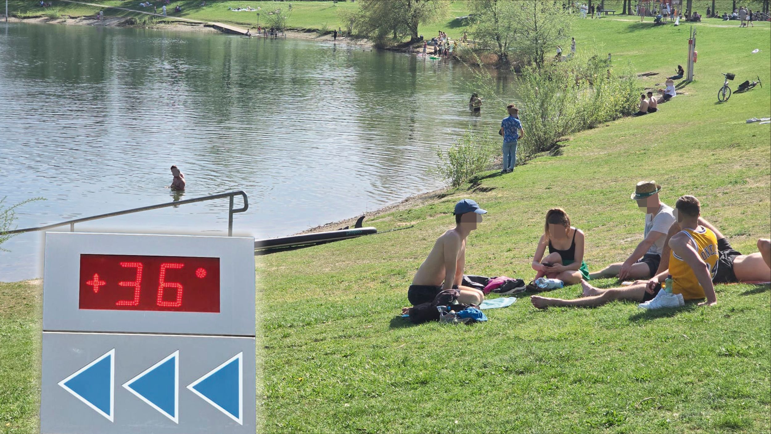 Am Pleschinger See nahe Linz, wo das Thermometer bereits 36 Grad anzeigte, tummelten sich viele Sonnenhungrige.