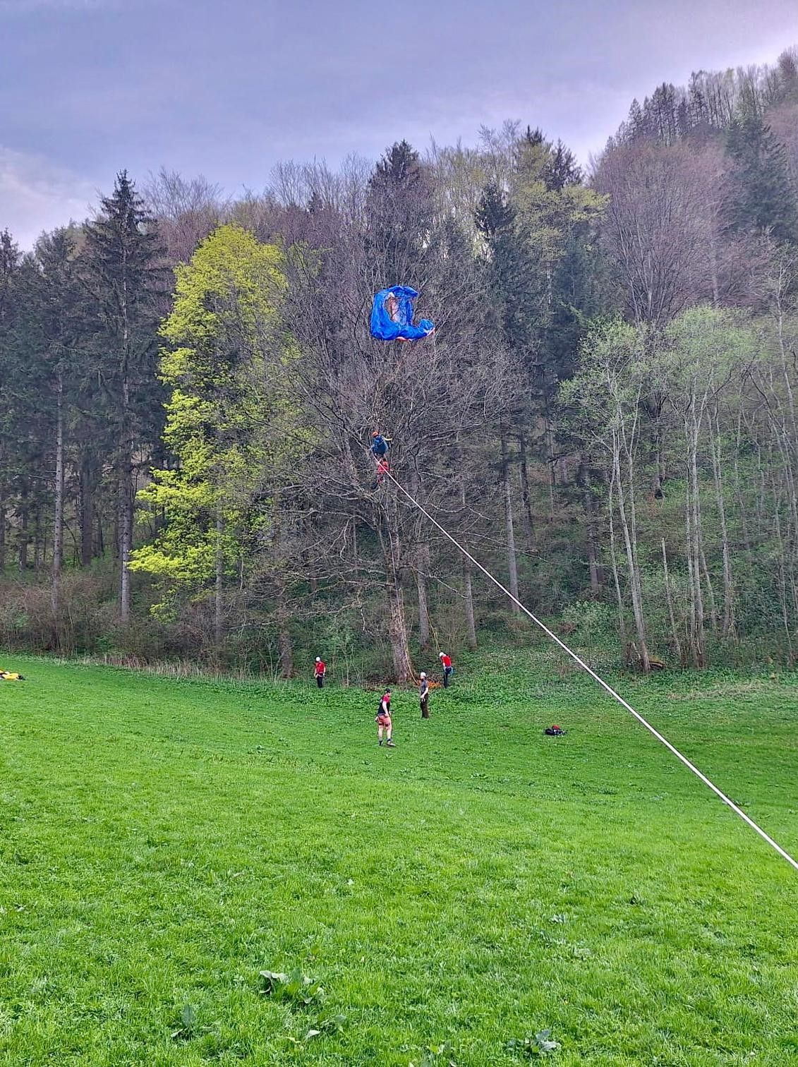 Ein deutscher Paragleiter landete in einem Baum. Spezialisten der Bergrettung konnten ihn sicher zu Boden bringen.