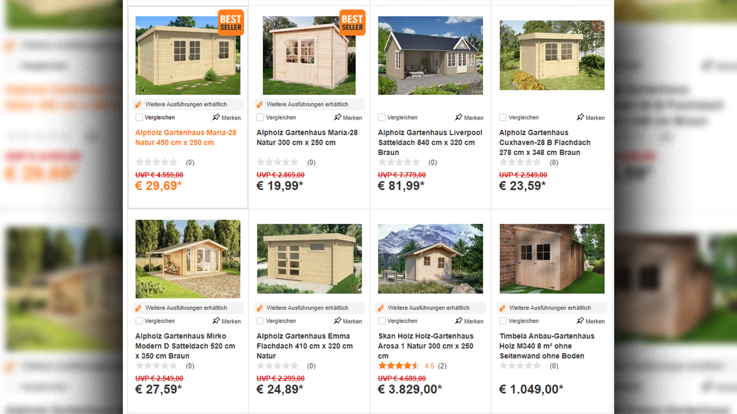 Riesen-Chaos auf der Obi-Homepage. Gartenhäuser wurden am Wochenende teilweise für 20 Euro angeboten.
