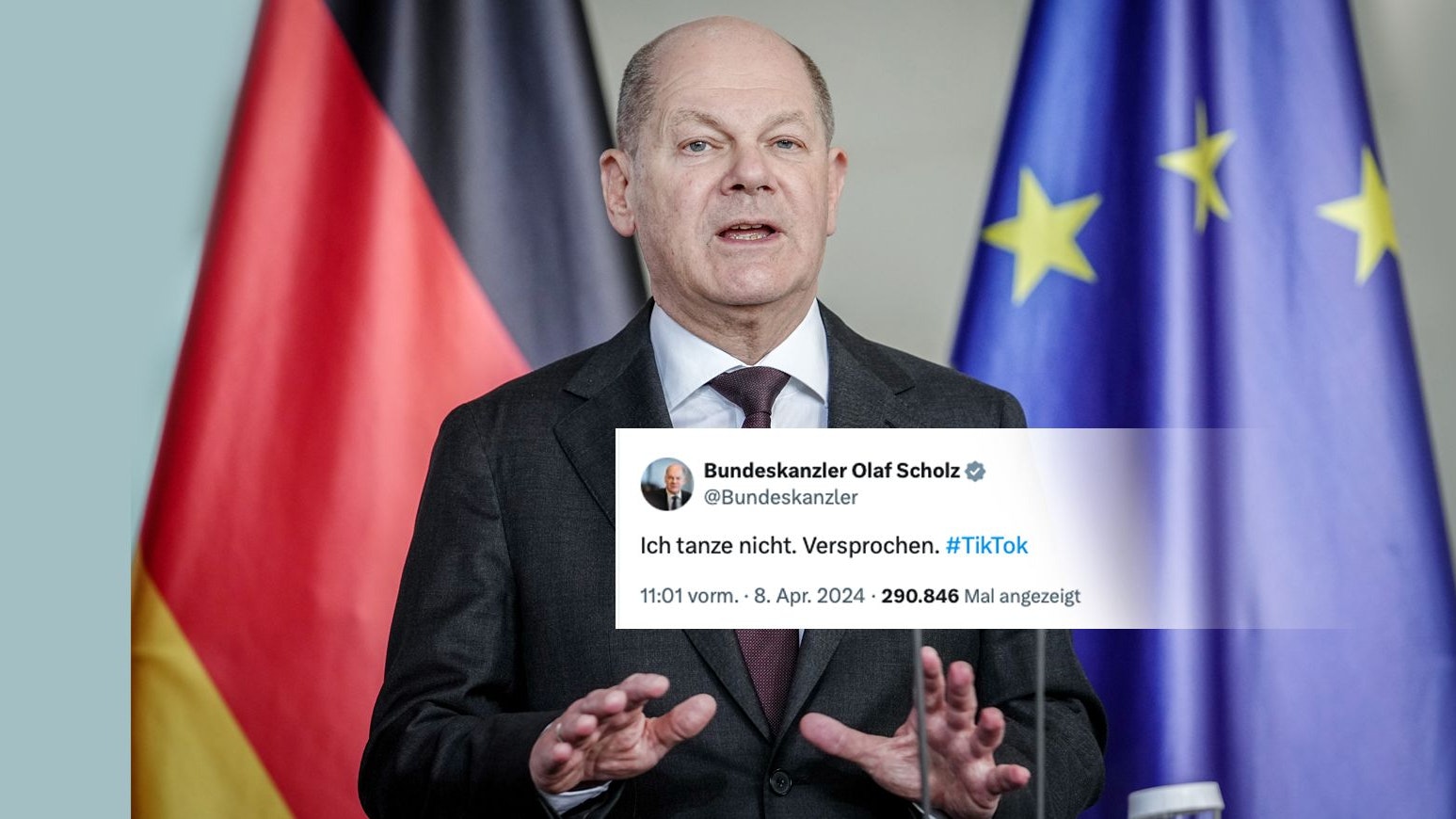 Der deutsche Bundeskanzler Olaf Scholz ist seit 8. April 2024 ein bisschen auf TikTok