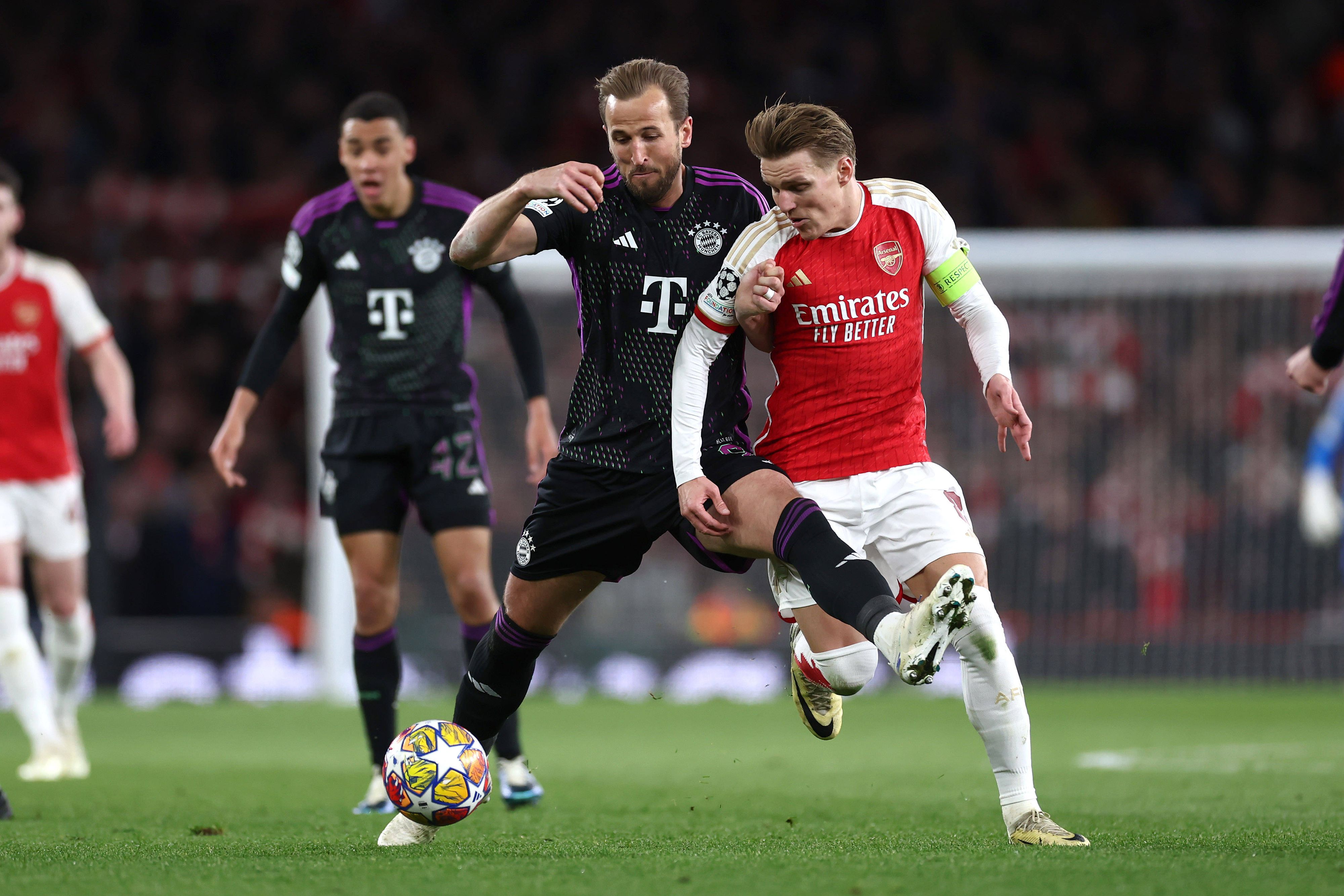 Bayern-Torjäger Harry Kane gegen Arsenal London. 