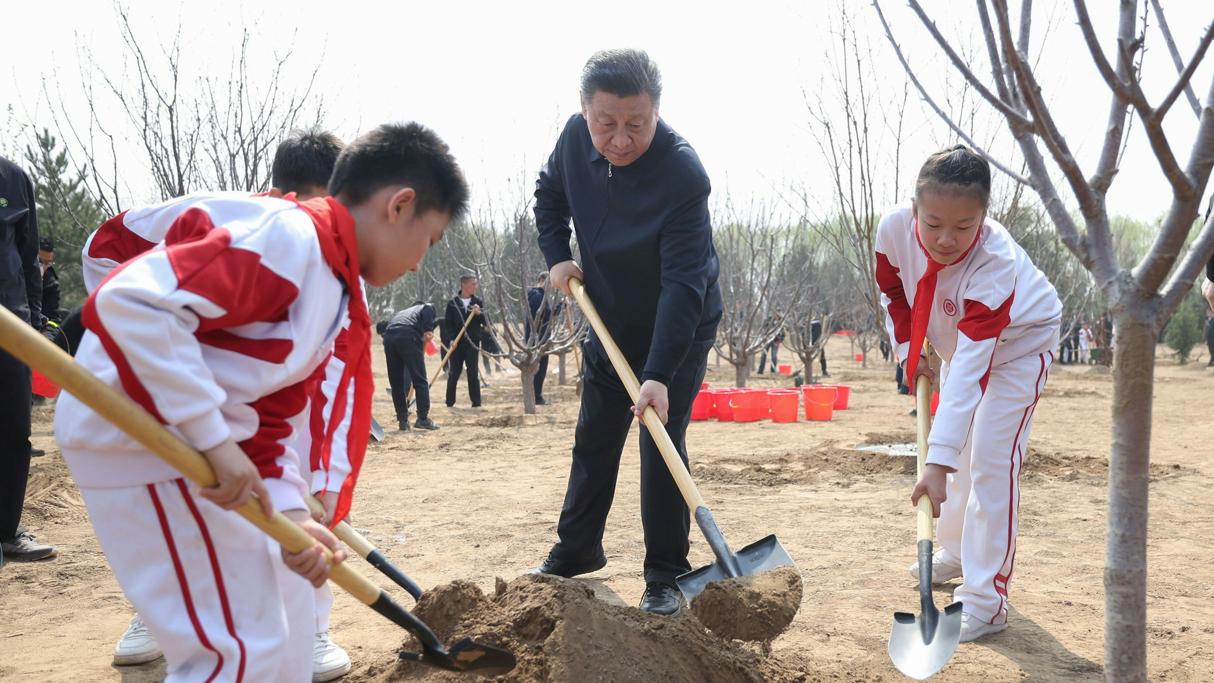 Chinas Xi Jinping (hier beim Bäumepflanzen im Tongzhou District in Peking) kommt nicht, Putin freut das