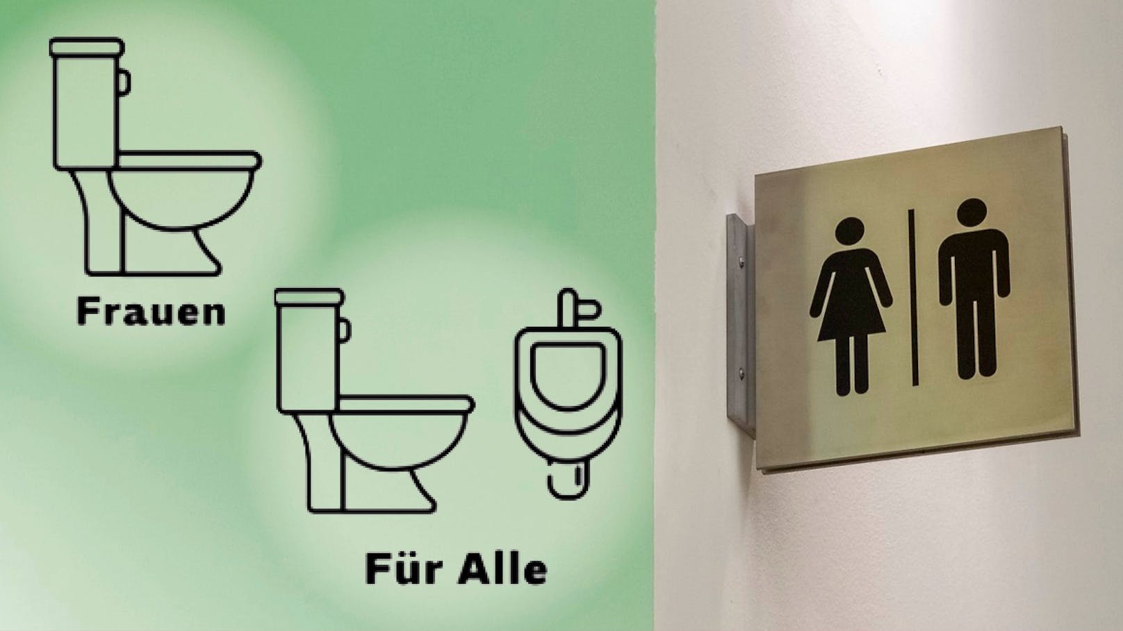 Mithilfe des Piktogramms (links) soll die Toilettensituation zwischenzeitlich entschärft werden.