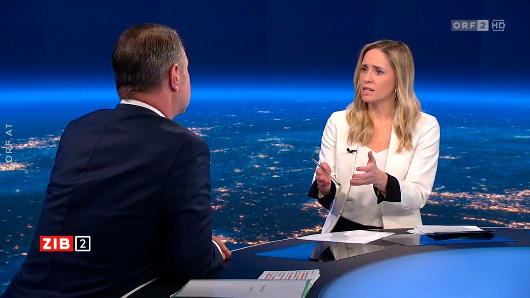 SPÖ-Chef Andreas Babler in der ZIB2 mit Margit Laufer am 11. April 2024.