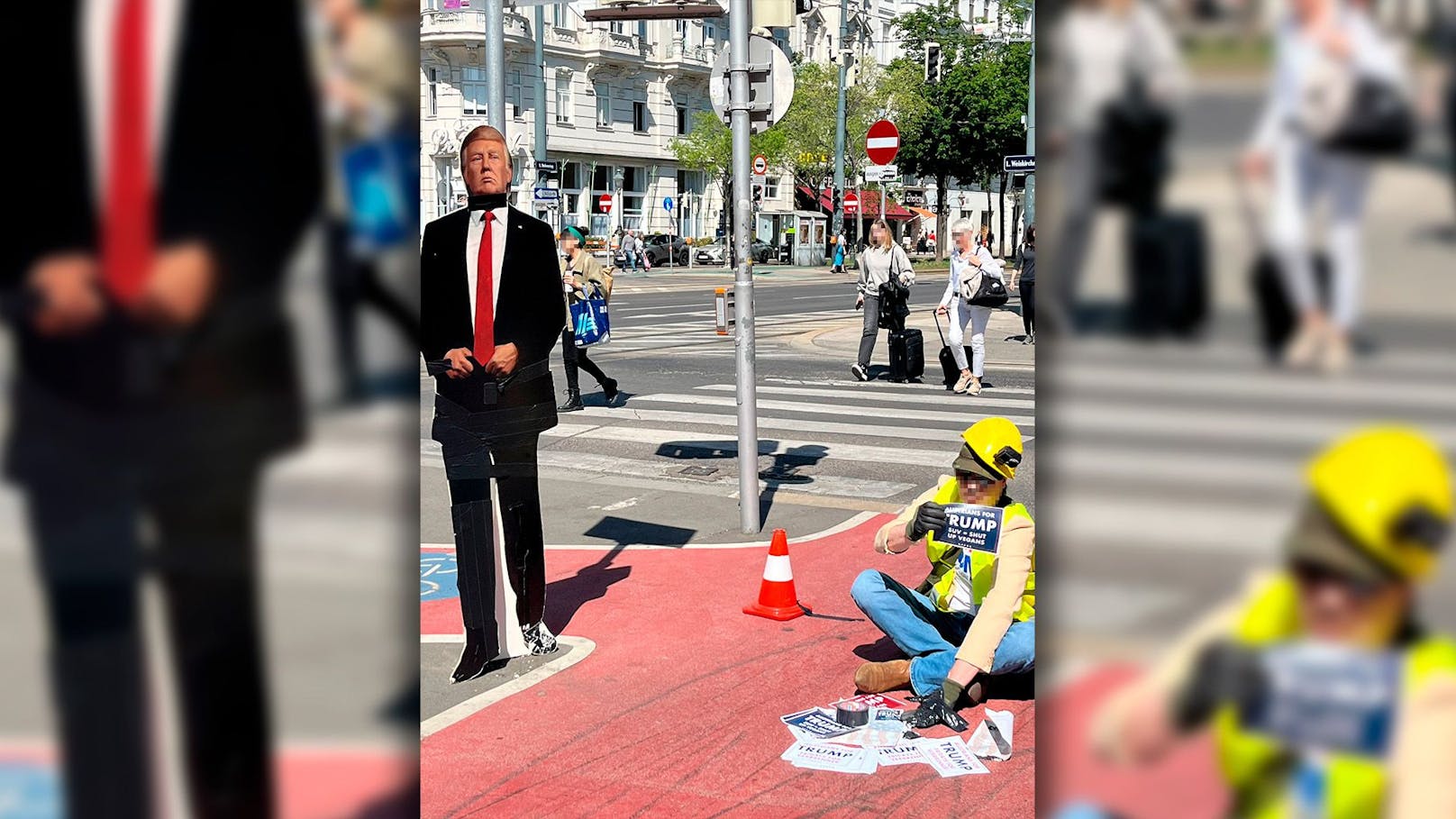 Klebe-Aktion – Trump-Fan blockiert Fahrradweg in Wien
