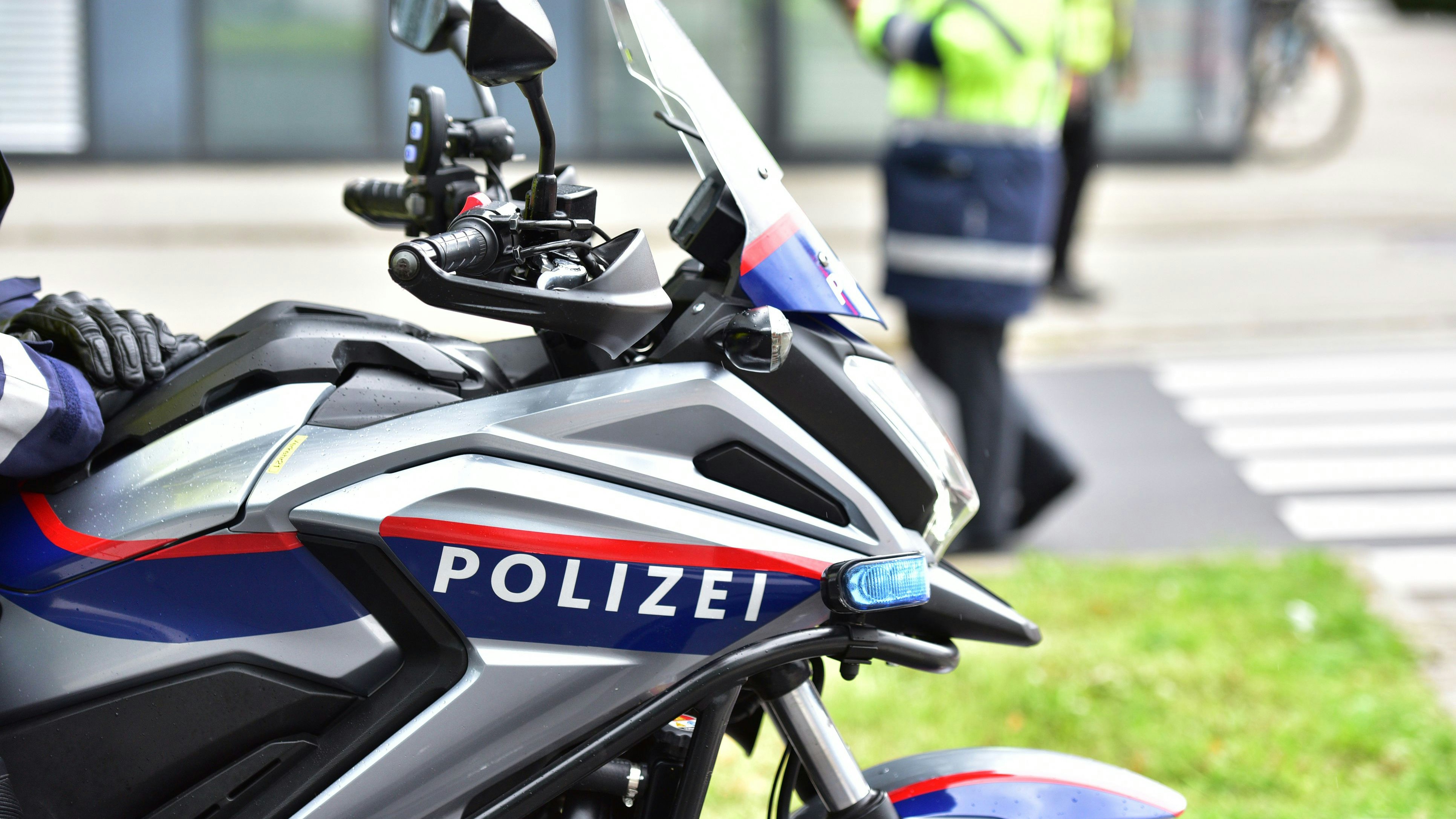 Police motorcycle in action in Linz, Austria